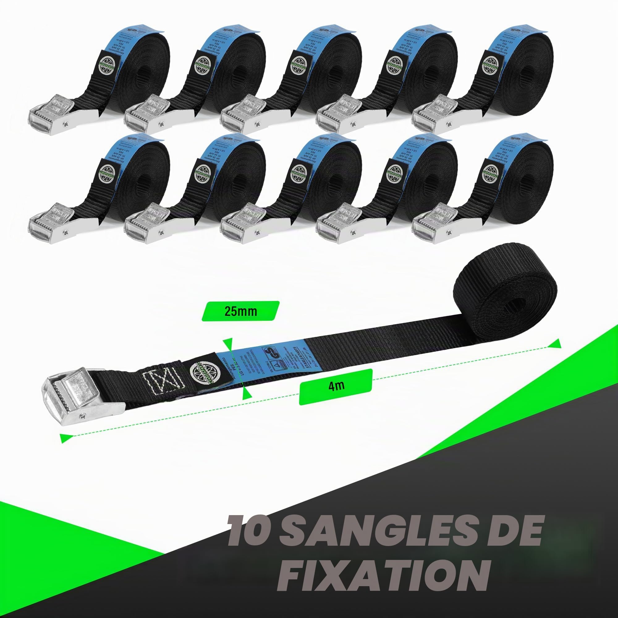 StarLeaparts 10 pièces Sangles d'arrimage, 500 kg 25 mm x 2,5 m Petites Sangle d'arrimage avec Fermeture à Pince, Sangles d'arrimage Courtes pour vélo, Moto, Voiture, Bagages de Transport