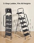 VEVOR 5 Step Ladder, Folding Step Stool with Wide Anti-Slip Pedal, Tool Tray, Dual Side Handrails, Portable Steel Ladder, Multi-Use for Kitchen, Home, Household and Office, Black