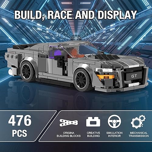 Miniatura 9 de Juego de bloques de construcción de autos de carreras para niños, kit de construcción de súper auto, ladrillos de bricolaje, modelo coleccionable de