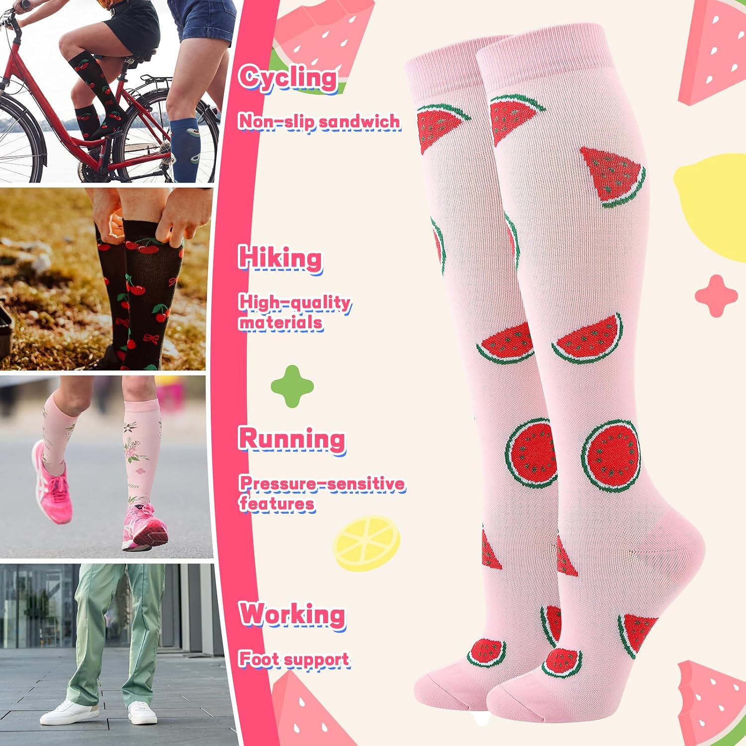 6/8 Pairs Compression Socks for Women Men Wide Calf Knee High Support Compression Socks for Circulation Support