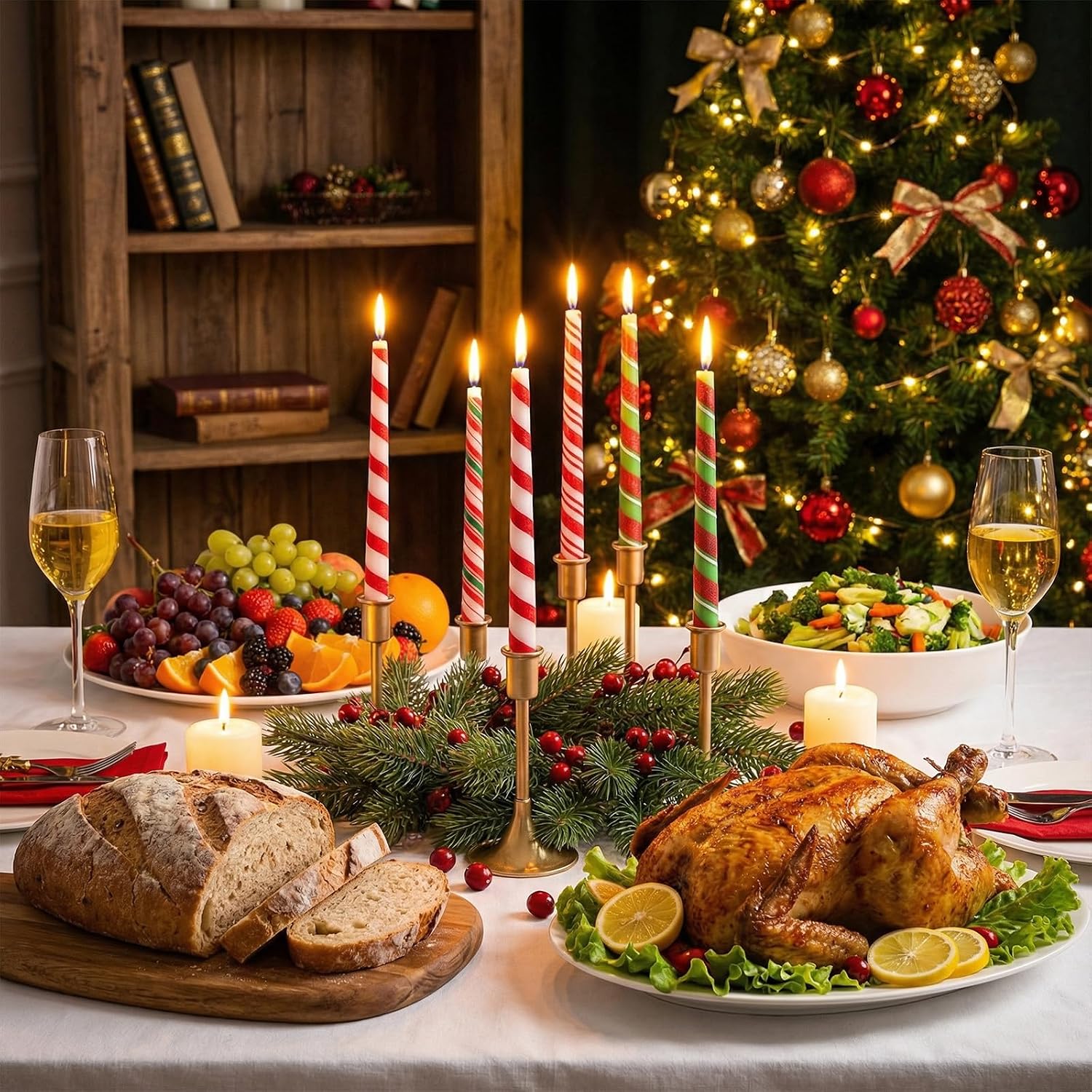 Zhengmy 8 Pack Christmas Taper Candles, 10 Inch Tall Christmas Candlesticks Red and Green Polka Dot Stripe Gifts for Xmas Holiday Dinner Table Centerpieces Decor (Mixed Stripe)