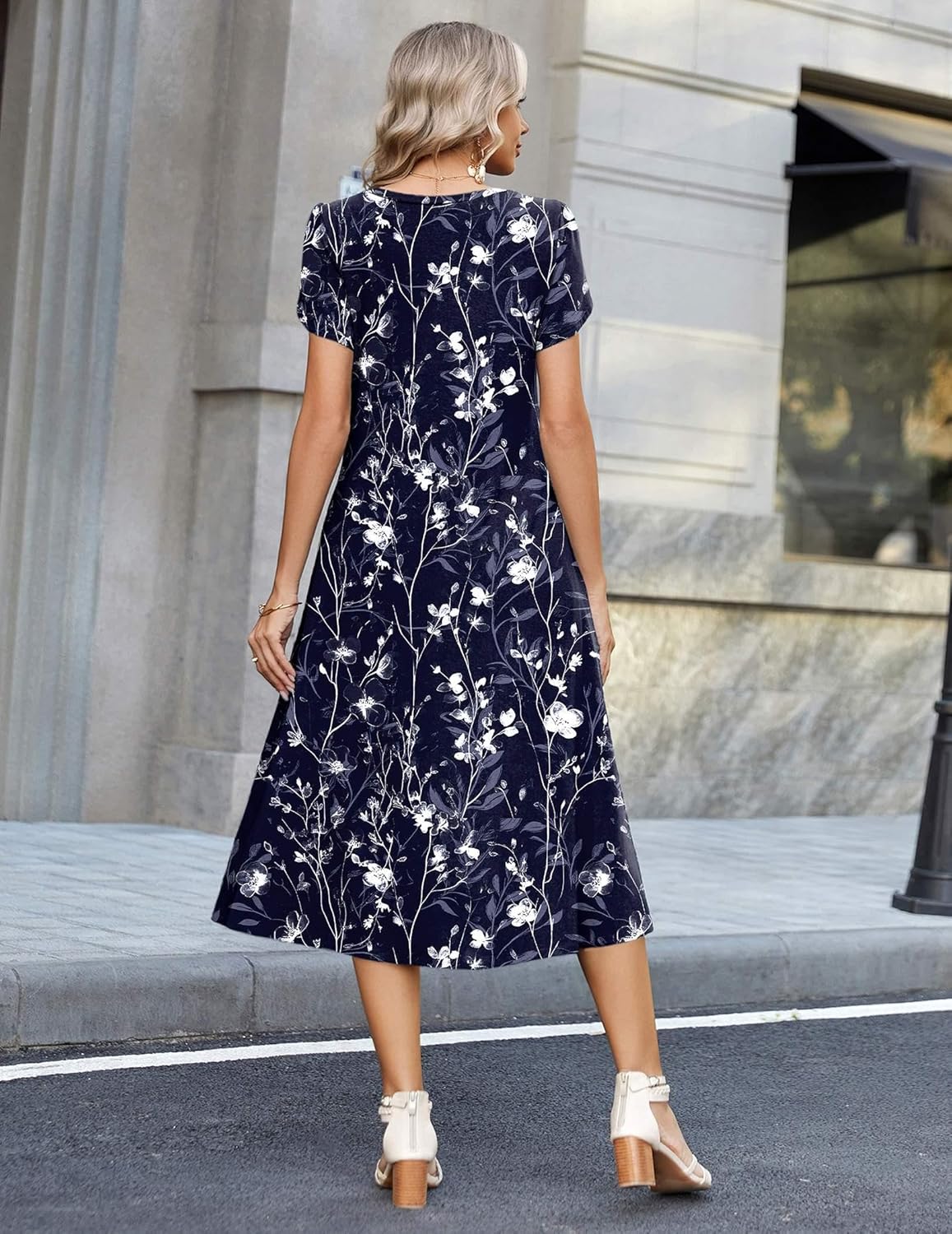 Zeagoo Womens Casual Summer Dress 2026 Petal Short Sleeve Dresses with Pleats Midi A Line Flowy Dress Boho Sundress - Image 3