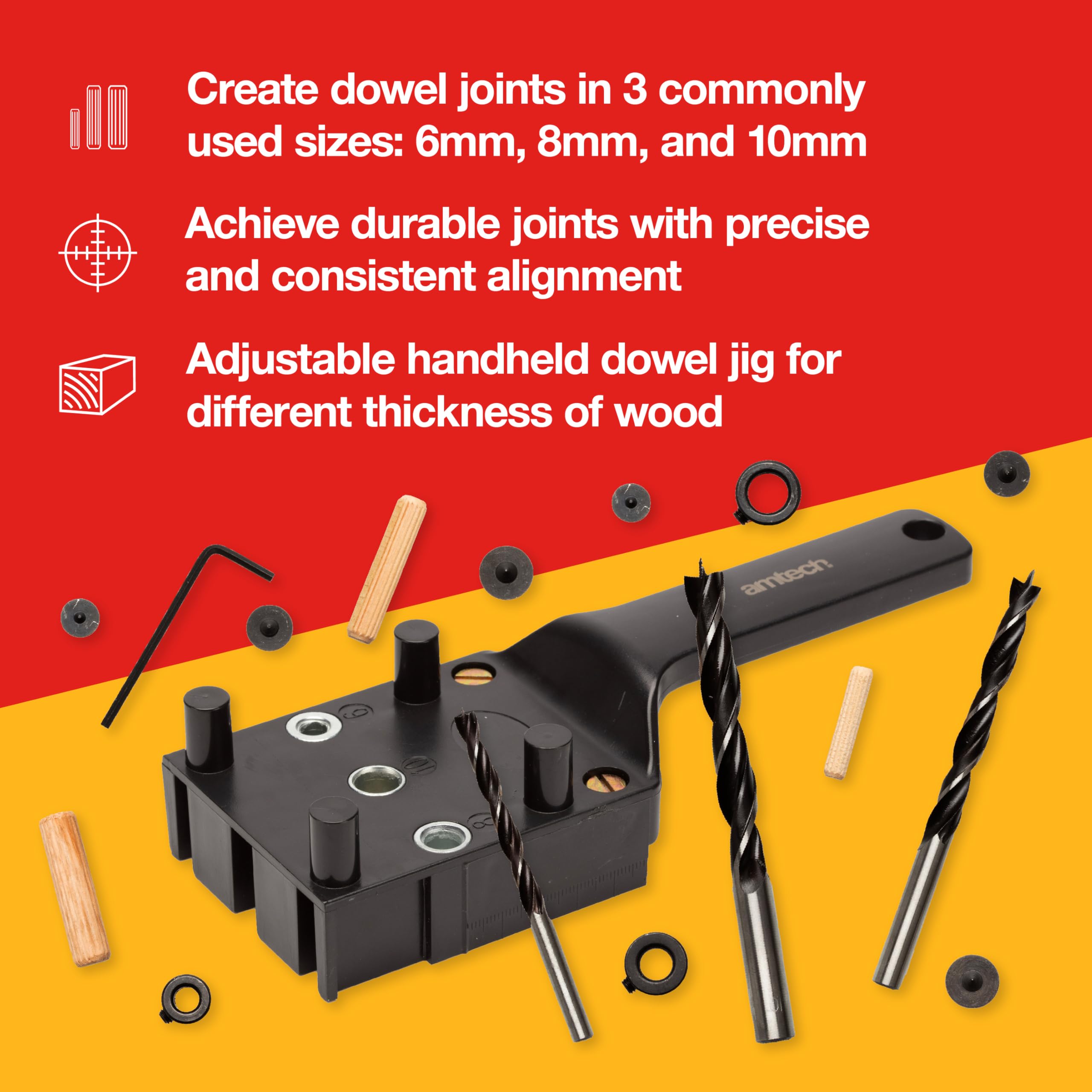 Amtech, Dowel Jig Kit for Woodworking and Home DIY Durable Joints and Consistent Alignment - Image 3