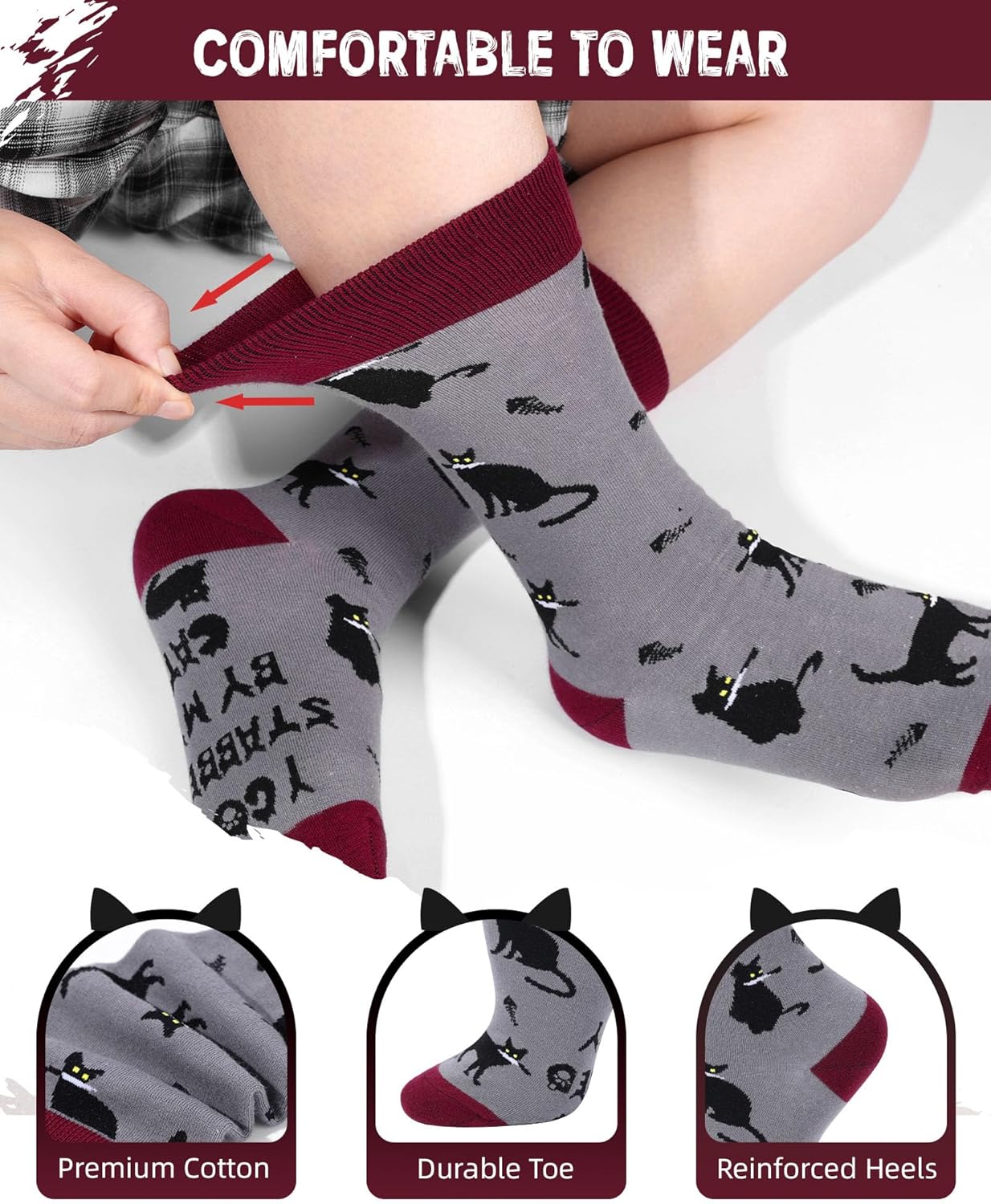 Funny Cat Socks Gifts for Women Men, Novelty Animal Kitten Crew Dress Socks Casual Cozy Crazy Pet Owners Themed Stocking Gift for Cat Lovers Mom Dad Girls - Image 2