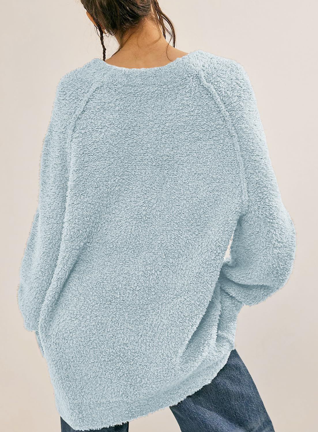 Beaully Women's Oversized Long Sleeve Crewneck Fuzzy Knit Warm Sweaters Fall Pullover Sweater Tops - Image 2