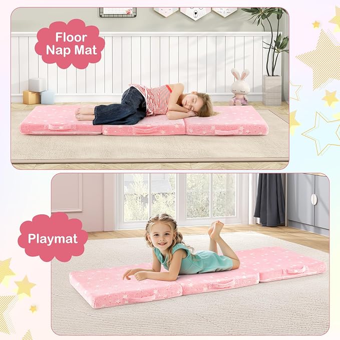 Colchoneta plegable infantil rosa con cubierta de franela miniatura 9