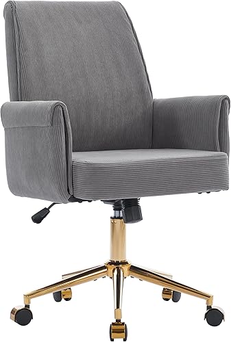 Miniatura 10 de YITAI Silla de escritorio giratoria de terciopelo de 360, moderno sillón de oficina en casa con base dorada y ruedas para tocador, cómoda silla de