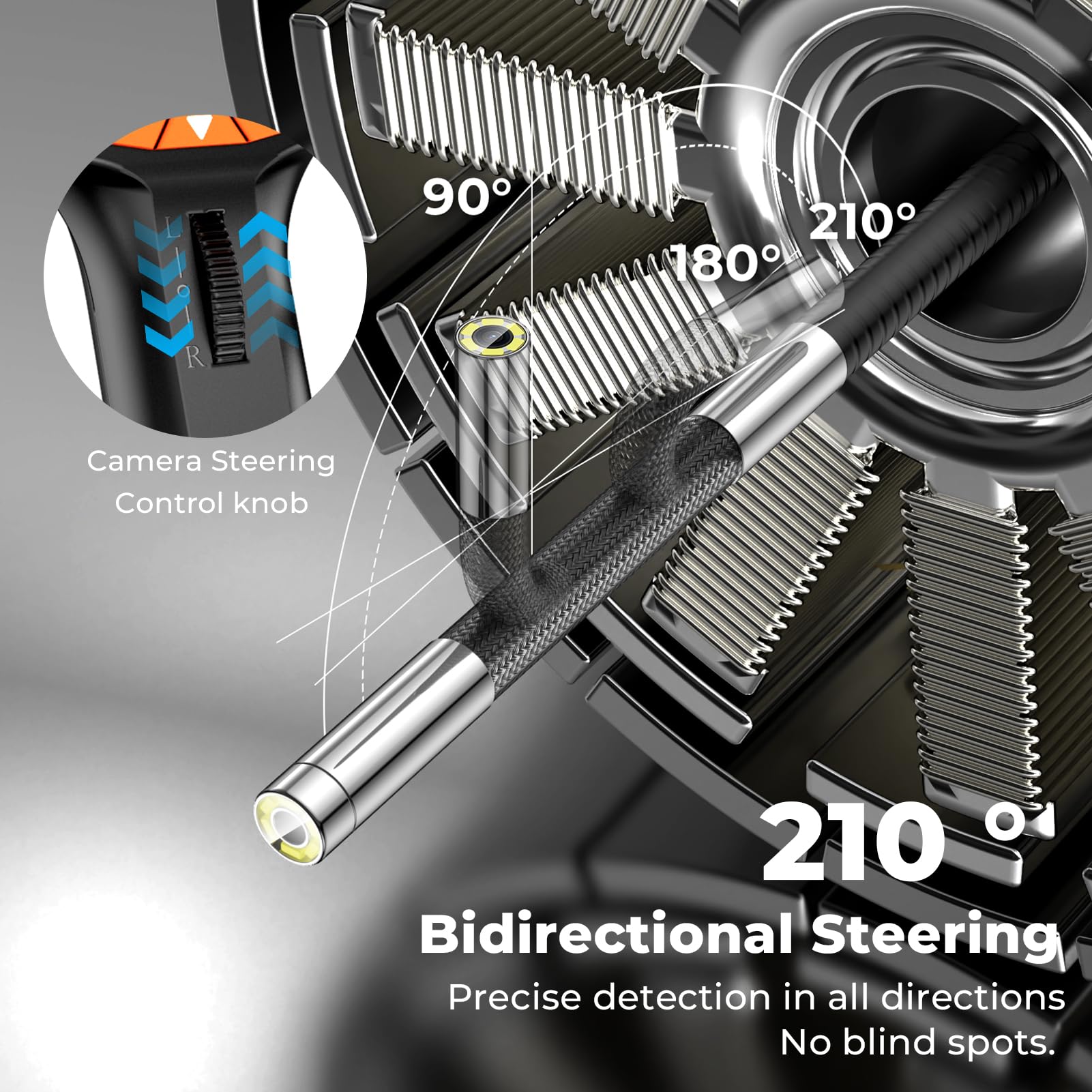 Boroscopio articulado bidireccional con luz, cámara de inspección endoscópica industrial de 0.25 pulgadas, pantalla IPS de 5 pulgadas, tubo de serpiente flexible impermeable de 5 pies, batería de 5000