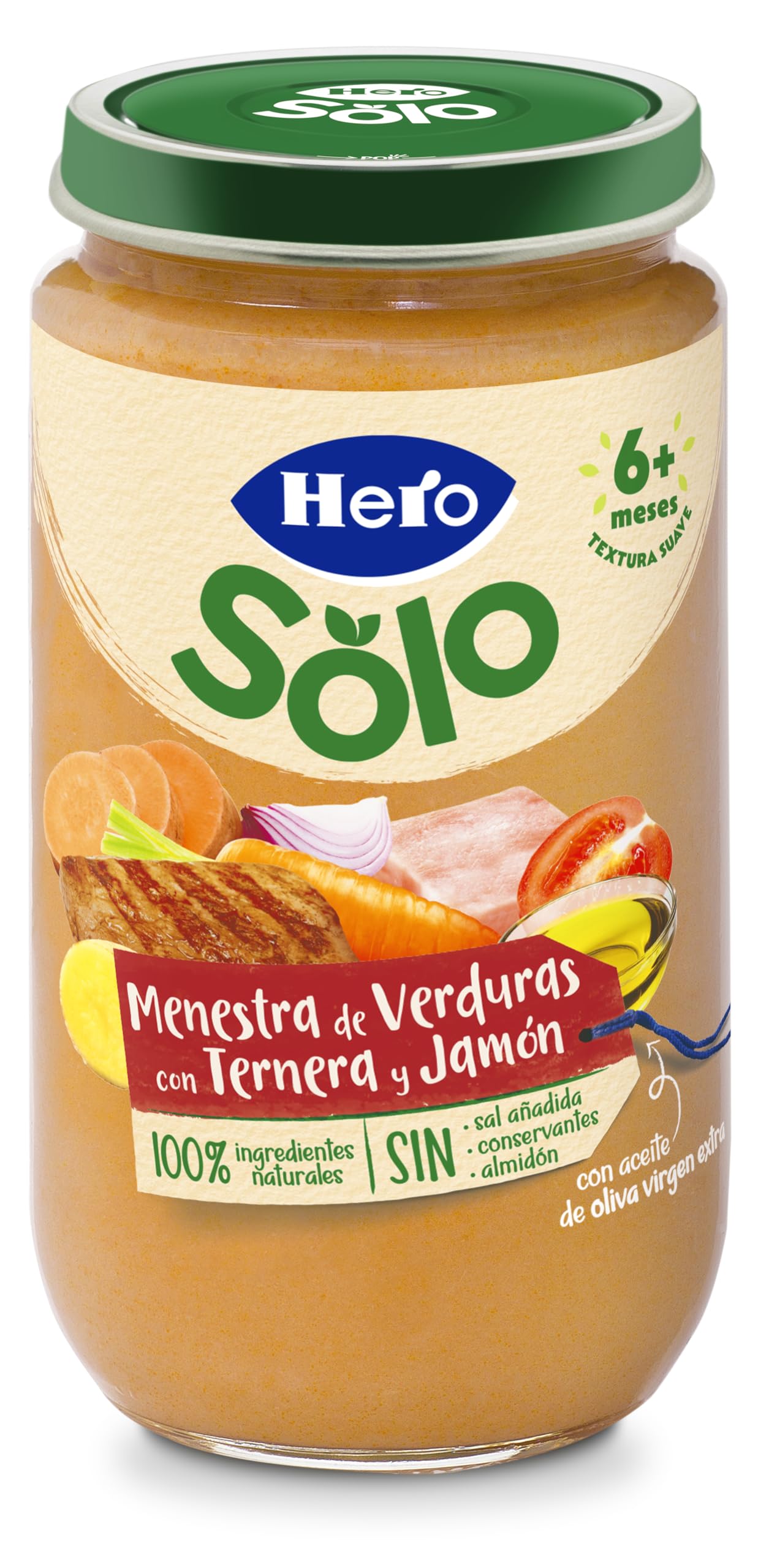 Hero Solo Tarritos Menestra Verduras Ternera Jamón Sin Sal Añadida 6 x 235 g Bebés 6 Meses