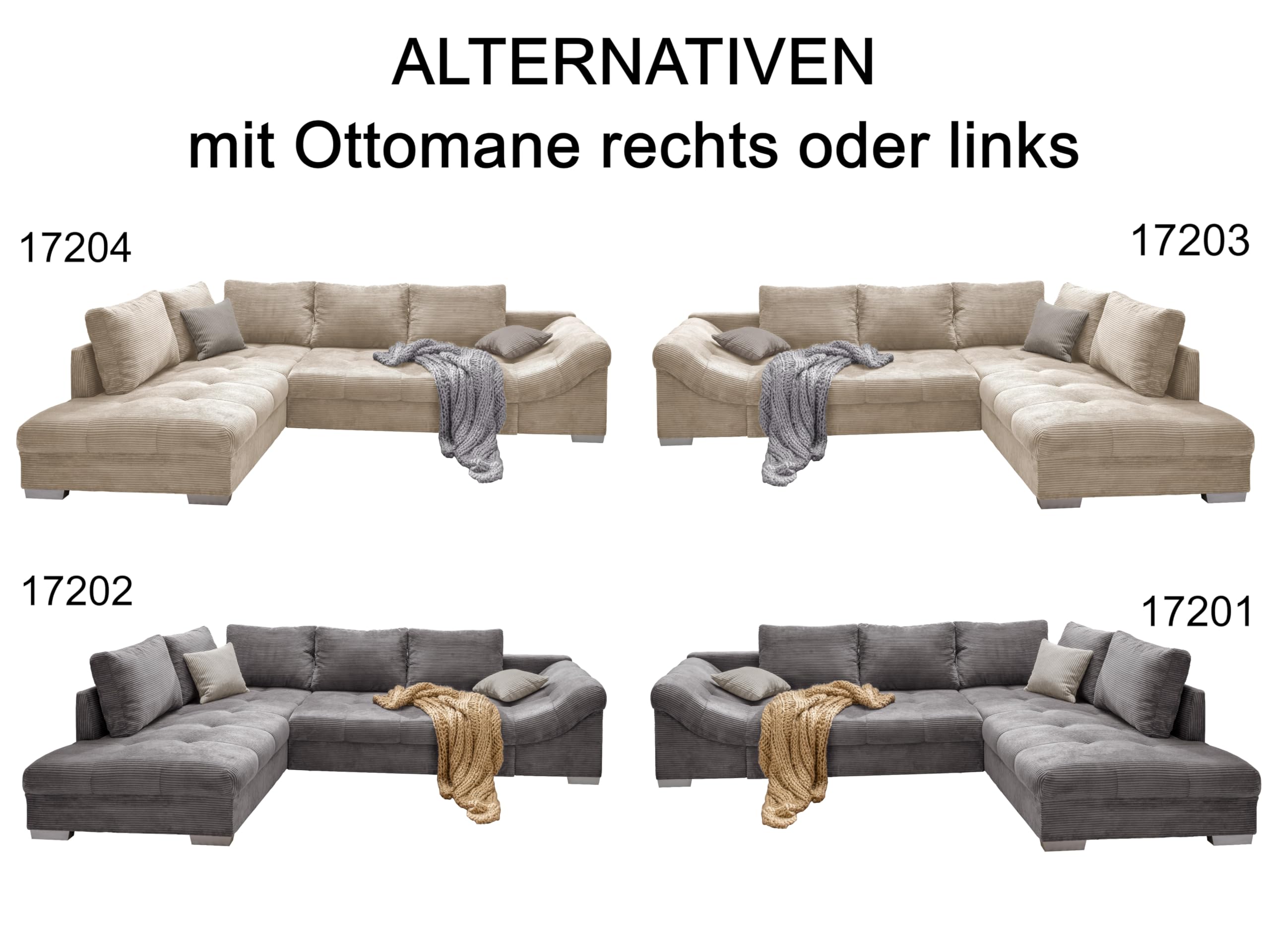 luma-Home 17201/ Ecksofa mit Schlaffunktion, Ottomane rechts, Grau