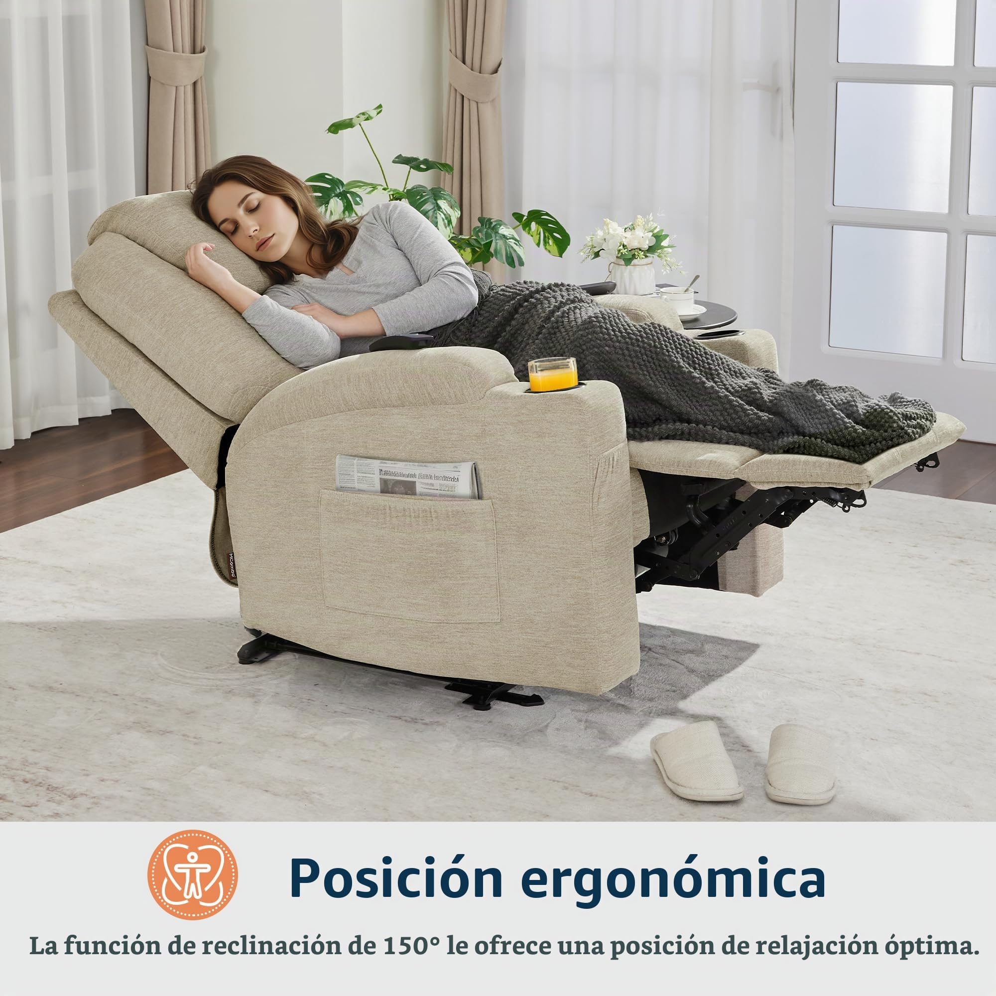 M MCombo Relax Eléctrico Masaje Sillón TV Función Reclinable Calefacción por Vibración Nuevo Modelo 7061(Tela-Beige)