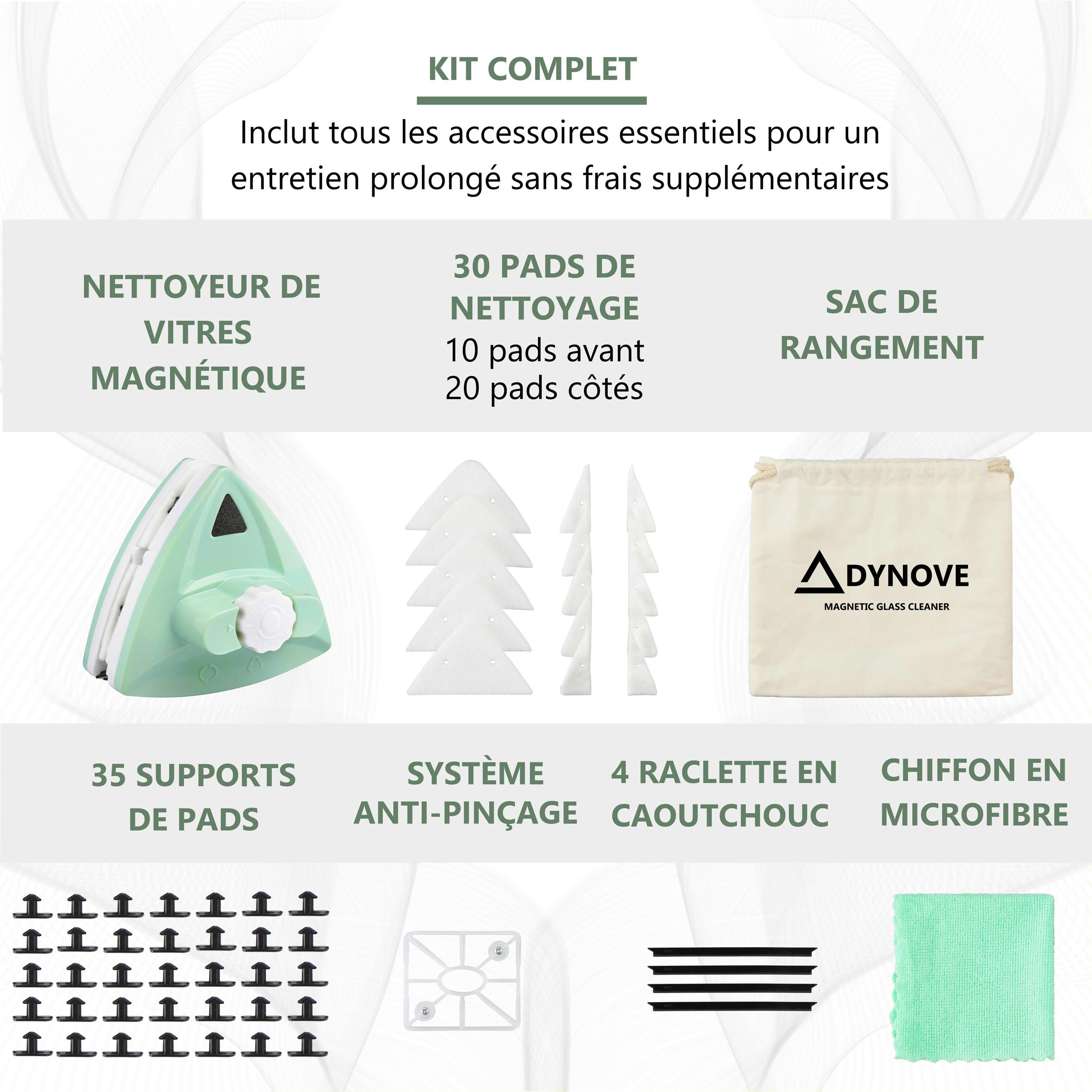Lave Vitre Magnétique Réglable pour Fenêtres 5 à 25 mm - Nettoyeur Vitre Magnetique - Comprend 30 Pads de Nettoyage, 4 Raclette en Caoutchouc, 1 Sac de Rangement et 1 Chiffon en Microfibre