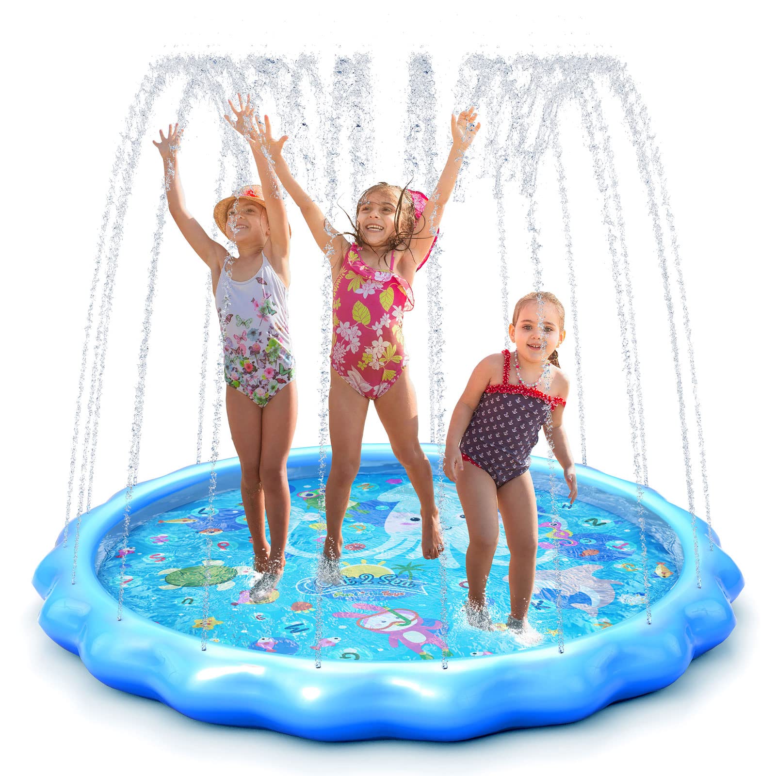Splash Pad for Kids & Dog, Ocean Splash Sprinkler Pad Pool Summer Outdoor Fun Backyard Water Toys, 60" Sprinkler Play Mat for Kids, Dogs, Toddlers, Boys, Girls