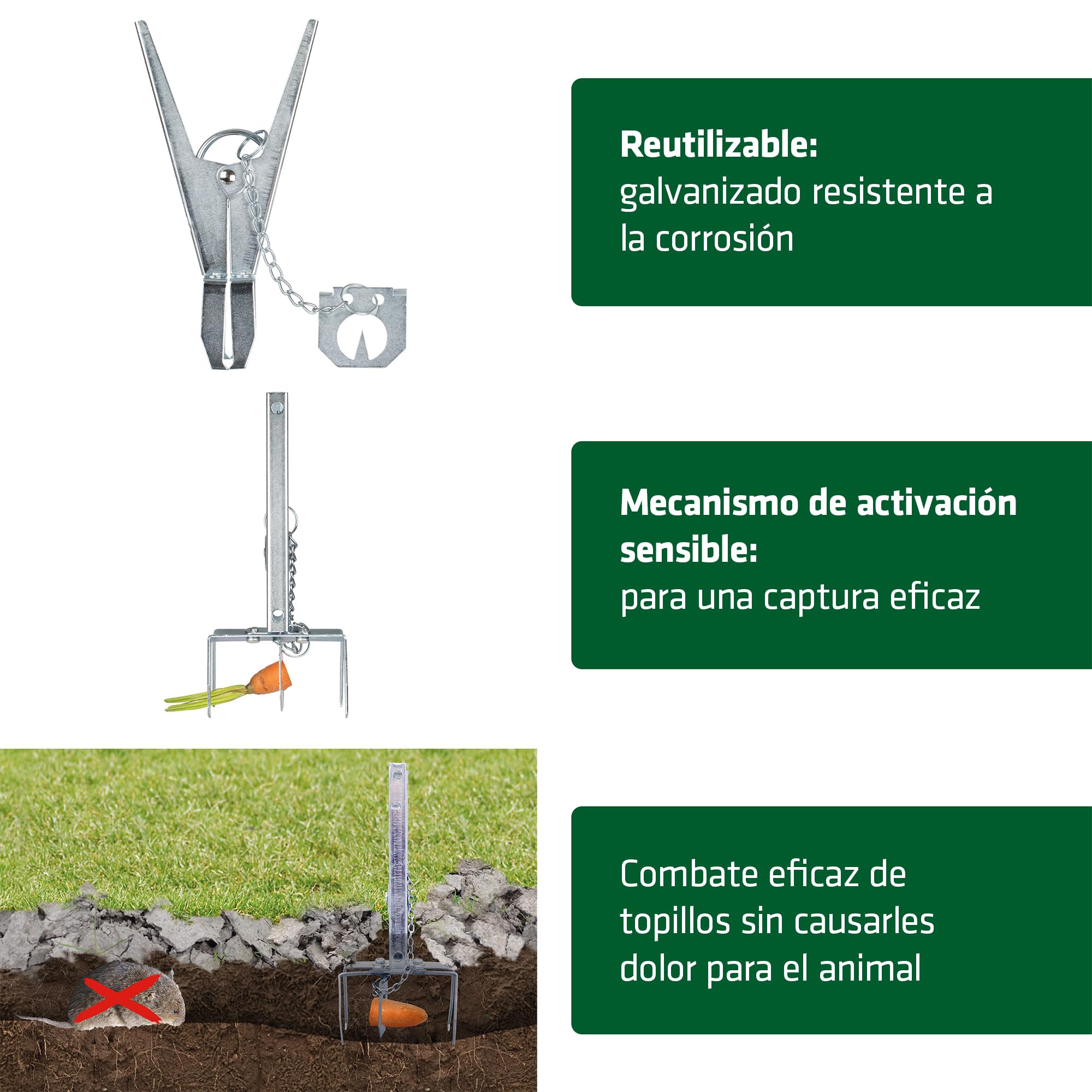 Gardigo® 4 Trampas para Topos | Ahuyentador de Topos | Trampa Topillos, Campañoles o Ratas de Jardin y Animales de Madriguera | Anti Topo Ultra-Eficaz con Altas Tasas de Captura, Fácil de Usar
