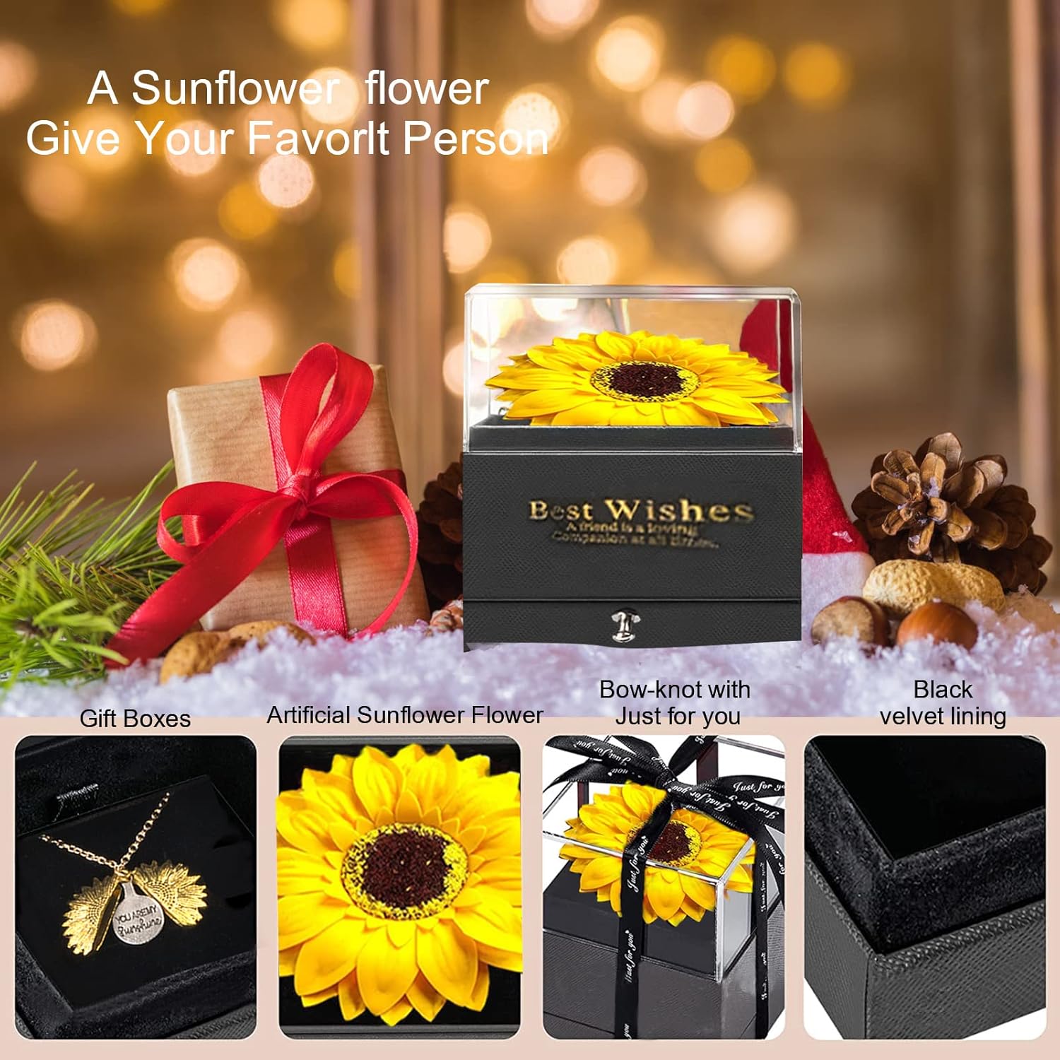 6PCS Sunflower Gifts,Sunflower Gifts for Women,You Are My Sunshine Necklace with Gift Box for Mom Wife Friend Birthday Wedding Mother's Day Christmas Gifts for Women, Acrylic Metal - Image 4