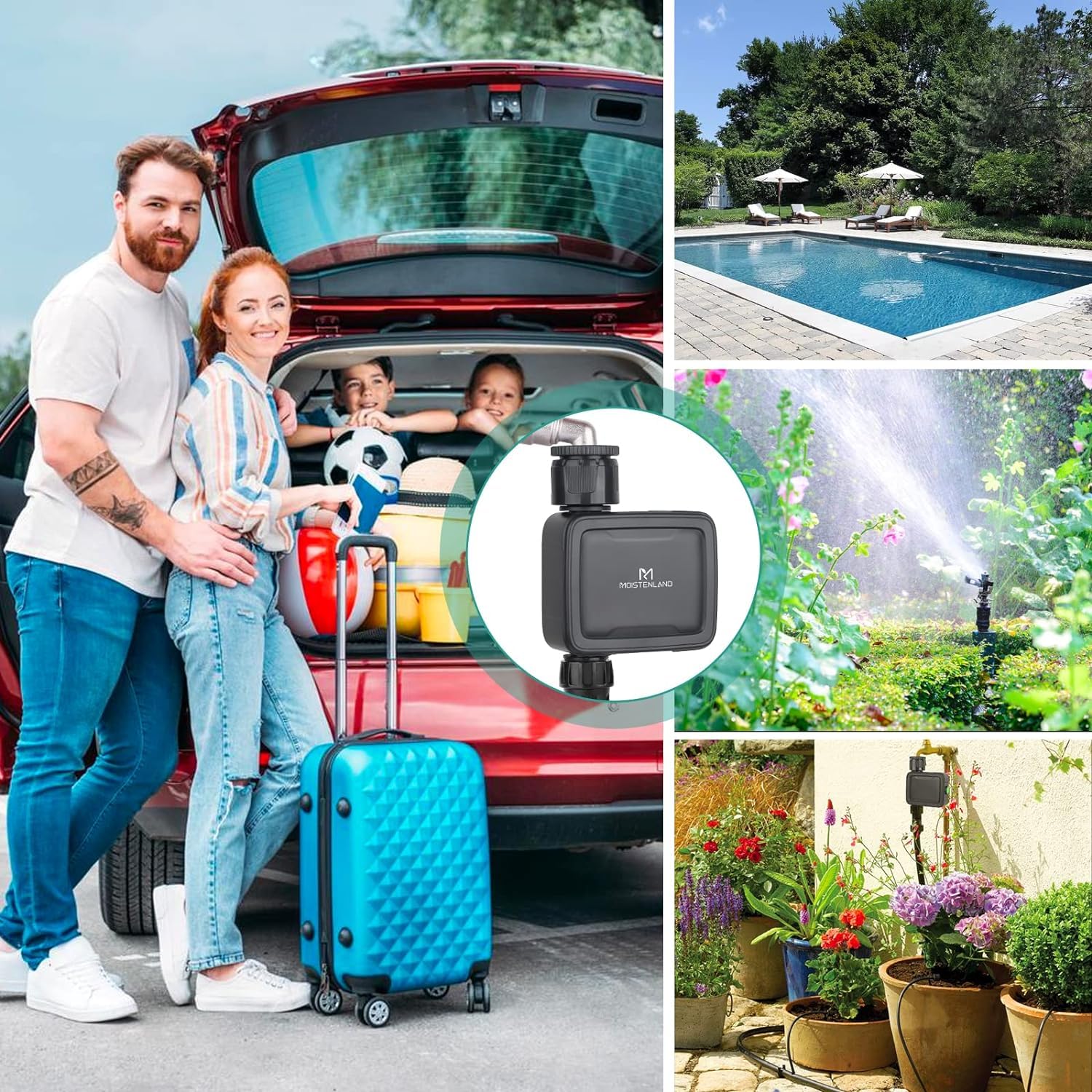 Ordenador de riego WLAN, Grifo de Manguera Inteligente Temporizador de riego, Control Remoto App, Soporte Alexa, Manguera al Aire Libre para Plantas de césped de jardín Cama de Flores.