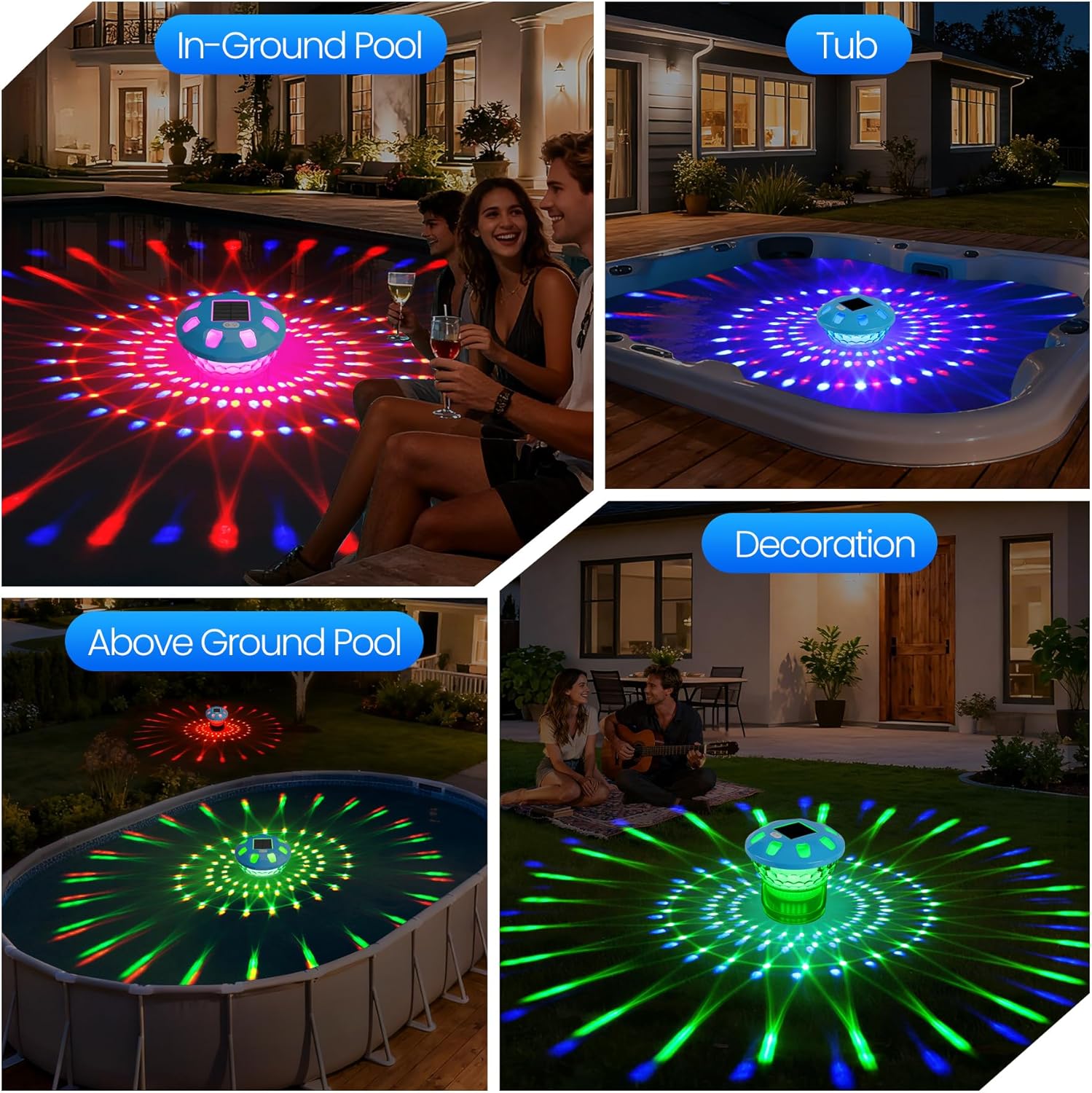 ChlorBlu 2026 Upgrade Solar Chlorine Floater, Chlorine Floater Colorful Lights,Buttons Control Floating Chlorine Dispenser for Pool,Adjustable Pool Chlorine Floater,Large Chlorine Pool Floater,Yellow