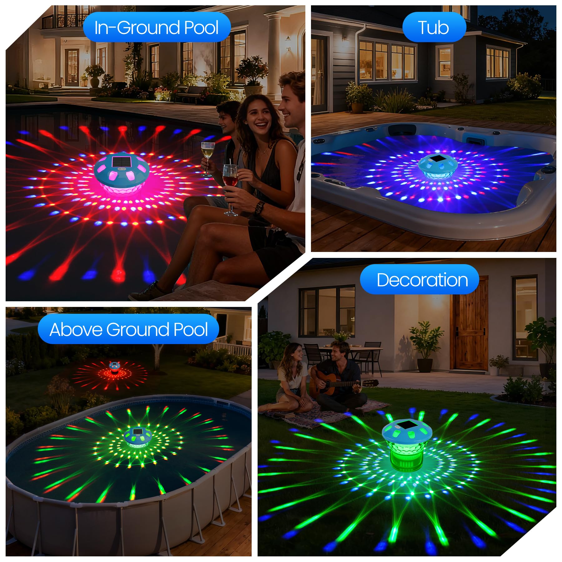 KingSom 2026 Dosierschwimmer Pool, Chlor Dosierschwimmer mit LED-Licht, Tastenbedienung Solar Pool Dosierschwimmer, Einstellbare Pool Chlor Schwimmer für 4 * 3" Chlortabletten, Chlordosierer für Pool