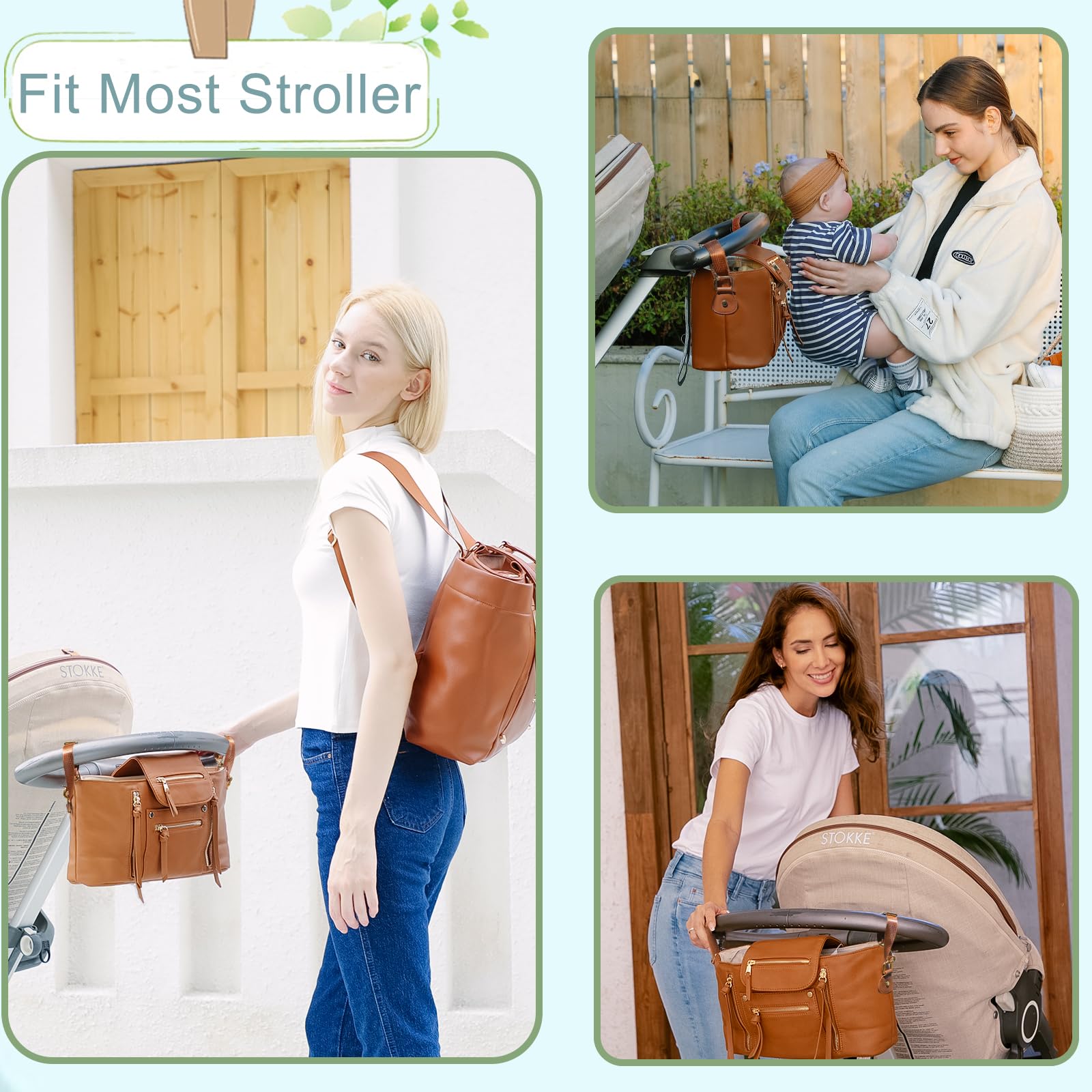 Miss Fong Kinderwagen-Organizer mit isoliertem Getränkehalter, Kinderwagen-Zubehör mit verstellbarem Gurt, passend für alle Kinderwagen (braun)