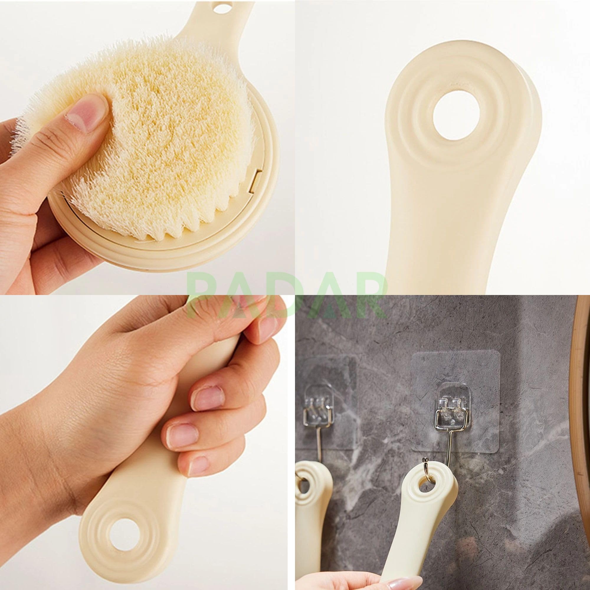 PADAR Dry Back Scrubber for Bath – with Curved Plastic Long Handle Clear Shower Brush Dry Skin Hygienic Exfoliating Cellulite Bath & Shower Brush – Gentle Body Wash Brush & Massage Scrubber for Men & Women (Doughnut Bath Brush) - Image 3 thumbnail
