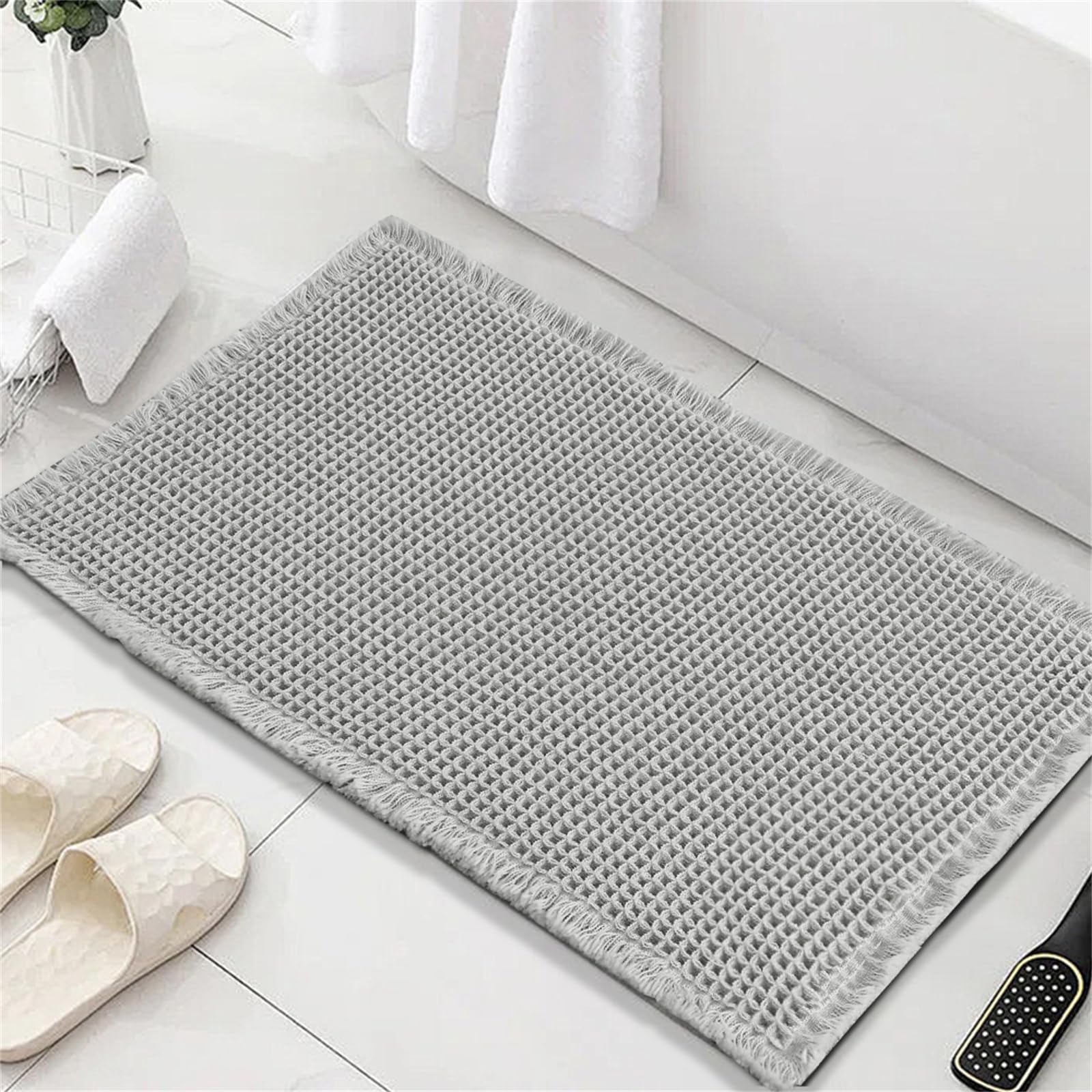 Tapis de bain antidérapant et anti-moisissure gaufré - 40 x 60 cm - Gris clair - Lavable en machine - Super absorbant et extra doux - Confortable