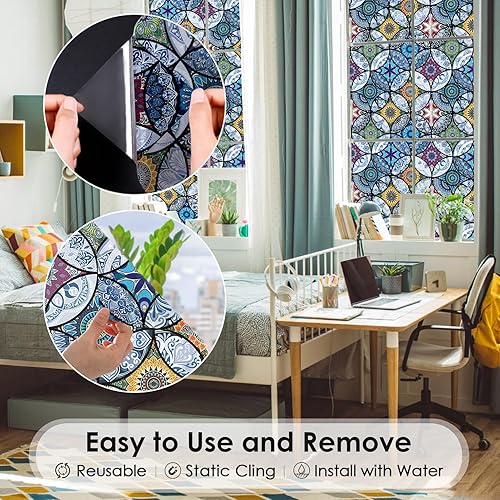 Vista 4 de DKTIE - Película decorativa para ventana de adherencia estática con herramientas de instalación, no adhesiva, protección contra los rayos