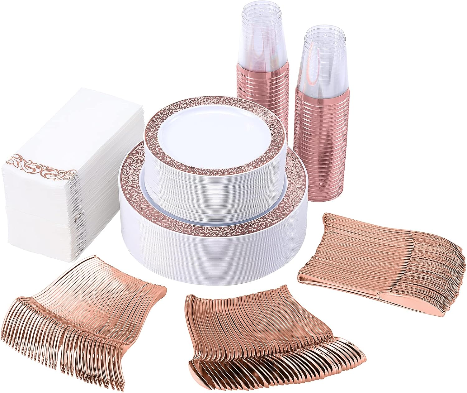 350 Piece Rose Gold Dinnerware Set 50 Guest100 Rose Gold Lace Plastic Plates50