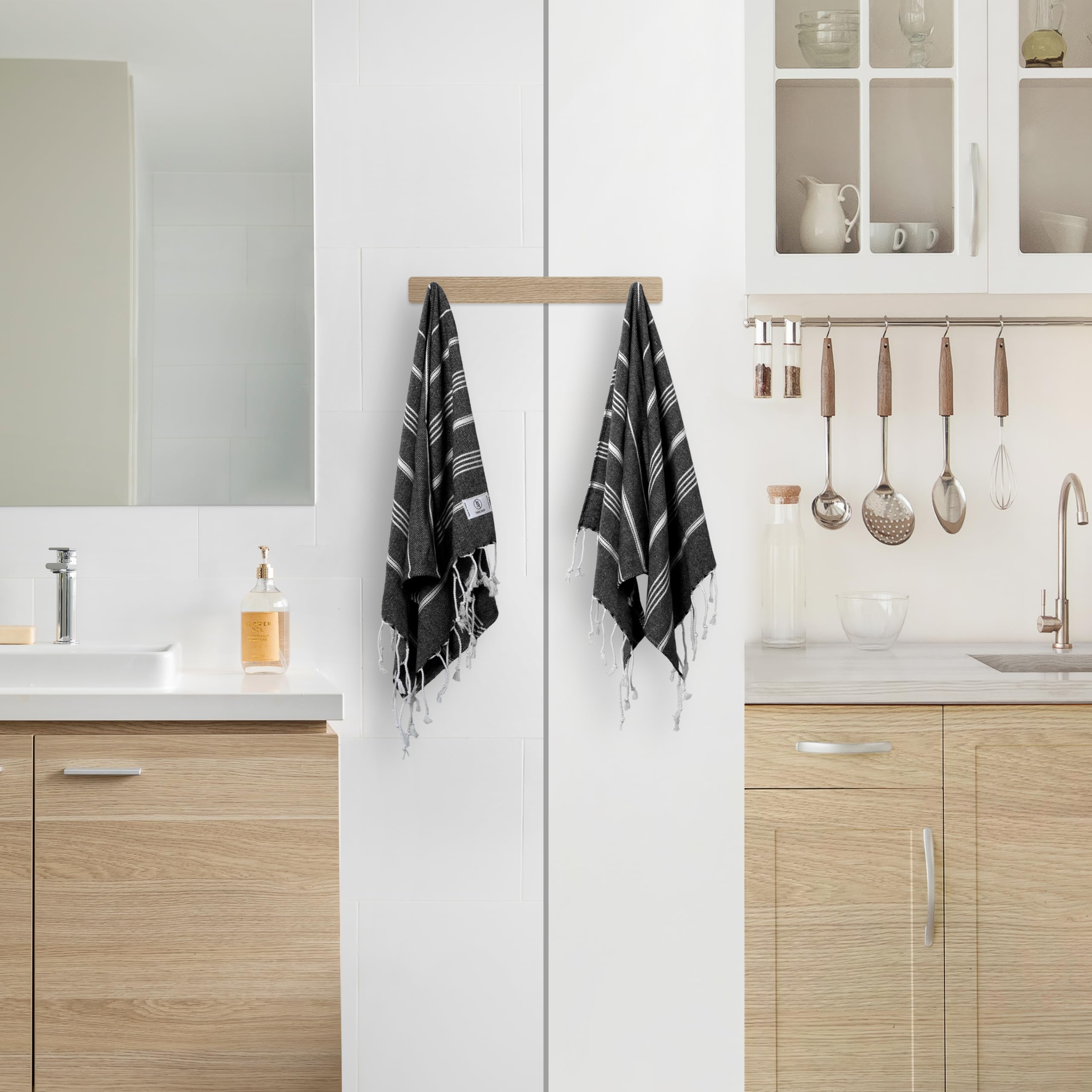 Ossano Towels Classic Sultan Series - Juego de 2 toallas de mano turcas (18 x 40 pulgadas), color negro
