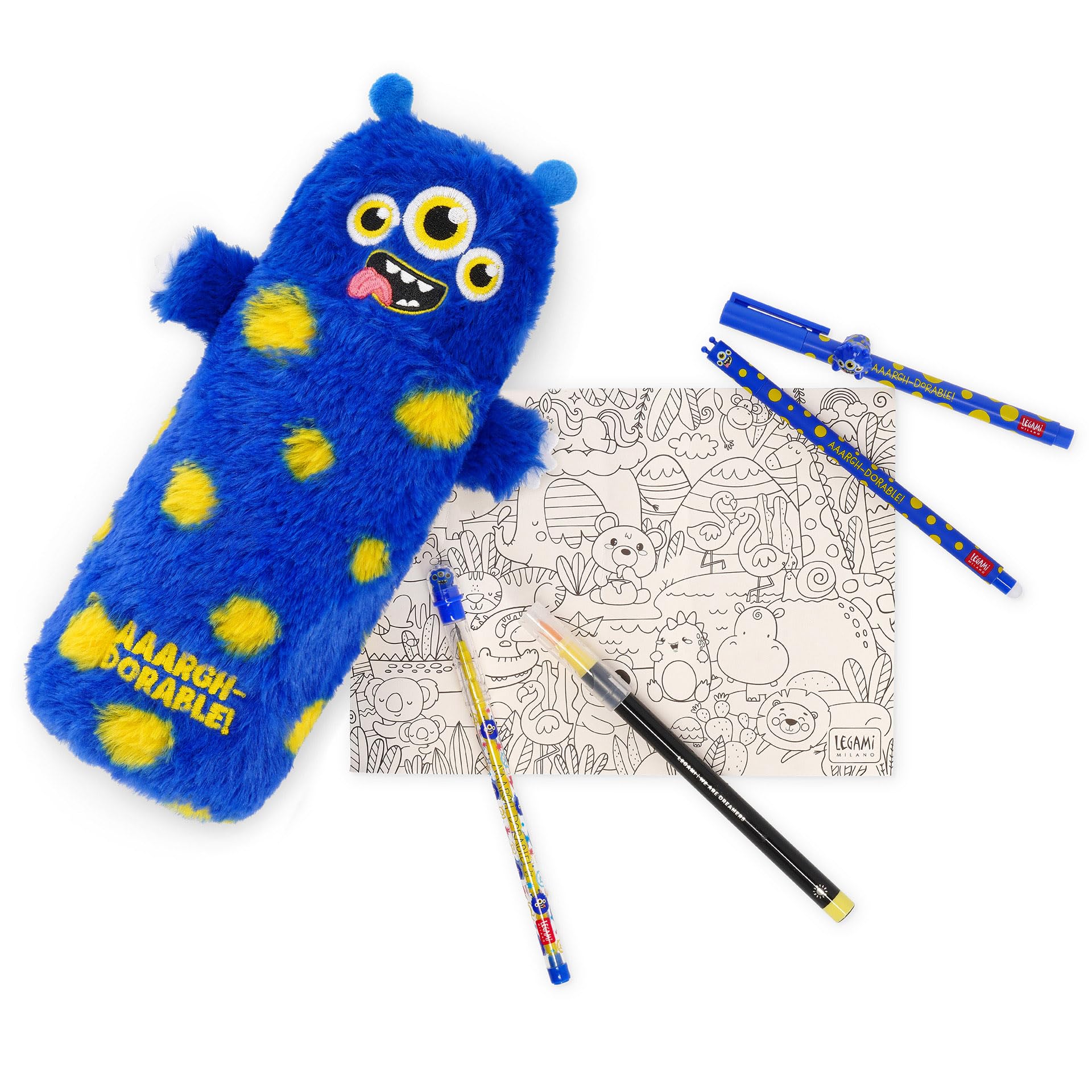 Legami - Estuche Soft, Tema Monstruo, Estuche Suave, Tarjeta con Dibujo para Colorear incluida, 100 Porcentaje Poliéster, Soft Pencil Case
