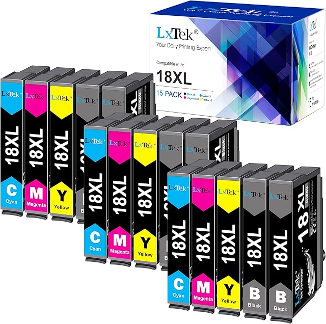 LxTek Compatible Ink Cartridge Replacement for Epson 18XL for Epson Expression Home XP-322 XP-215 XP-205 XP-225 XP-305 XP-425 XP-315 XP-312 XP -425 XP-412(6black 3cyan 3magenta 3yellow,15-pcack)