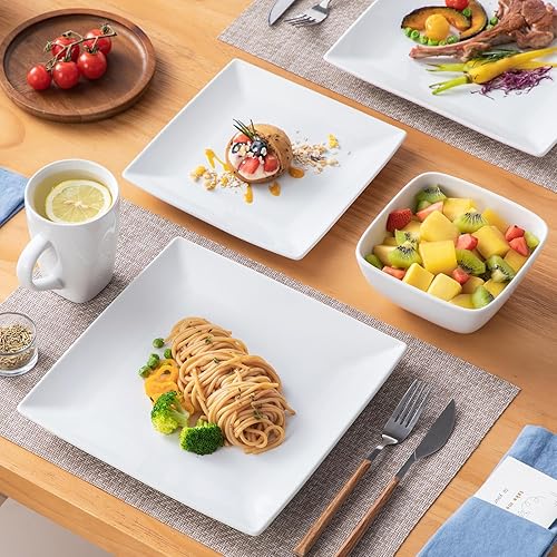 Miniatura 8 de vancasso Soho Juego de Vajilla de 24 Piezas, Juego de Mesa Cuadrado de Gres Blanco, Plato de Cena, Plato de Postre, Juegos de Tazas y Platos para