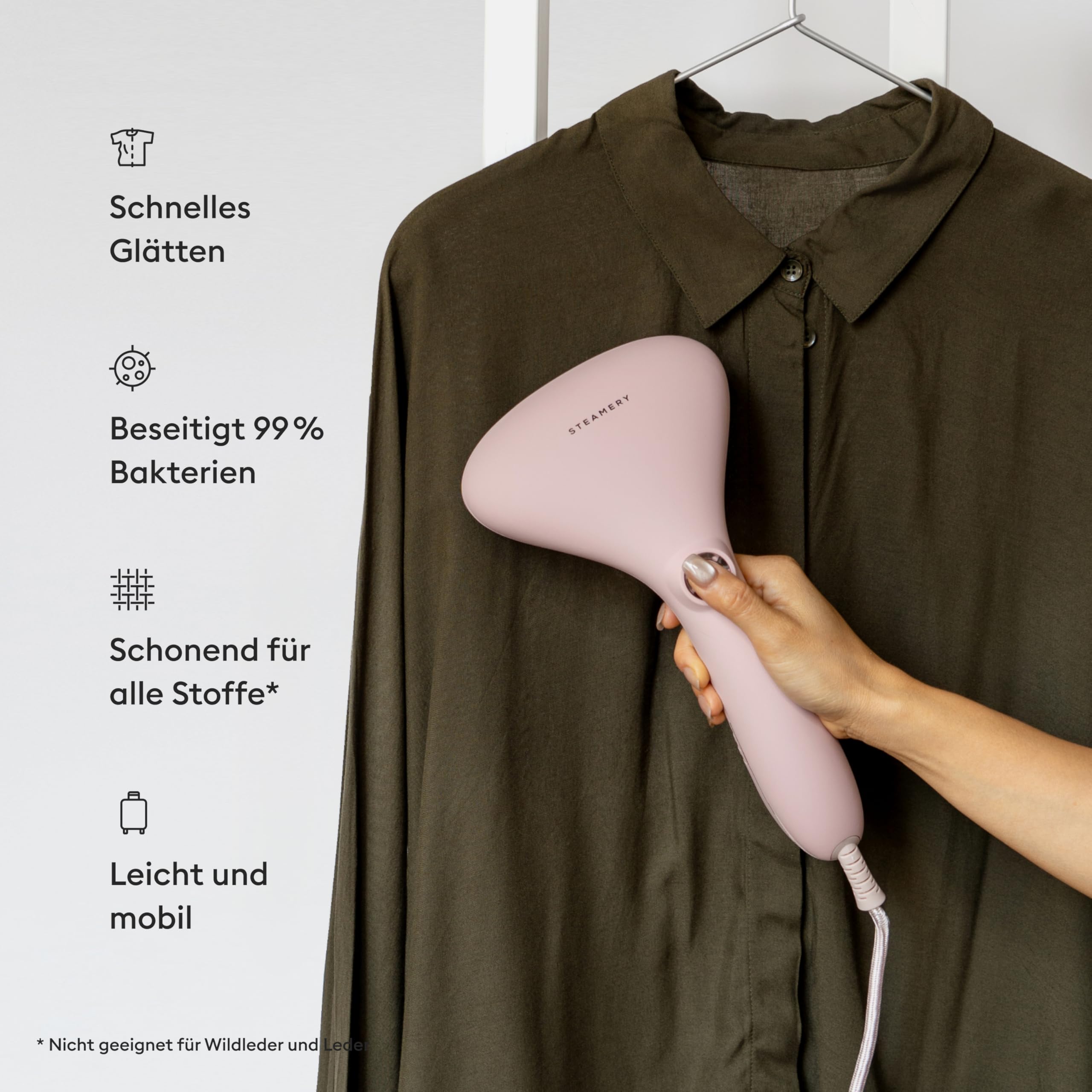 Steamery Dampfglätter Cirrus 2, 1500W, Dampfleistung 15g/min, Faltenfreie Ergebnisse, Aufheizen in 20 Sekunden, Tragbar, Ergonomisch, Skandinavisches Design, Rosa
