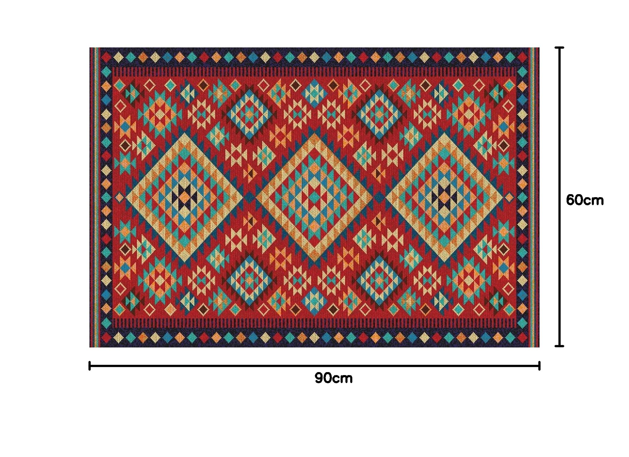 Decormat Tapis Vinyle Le Jardin 60x90cm Rouge de Terrasse PVC de Sol Lino Linoléum sur Balcon Étanche Extérieur - Triangles rétro