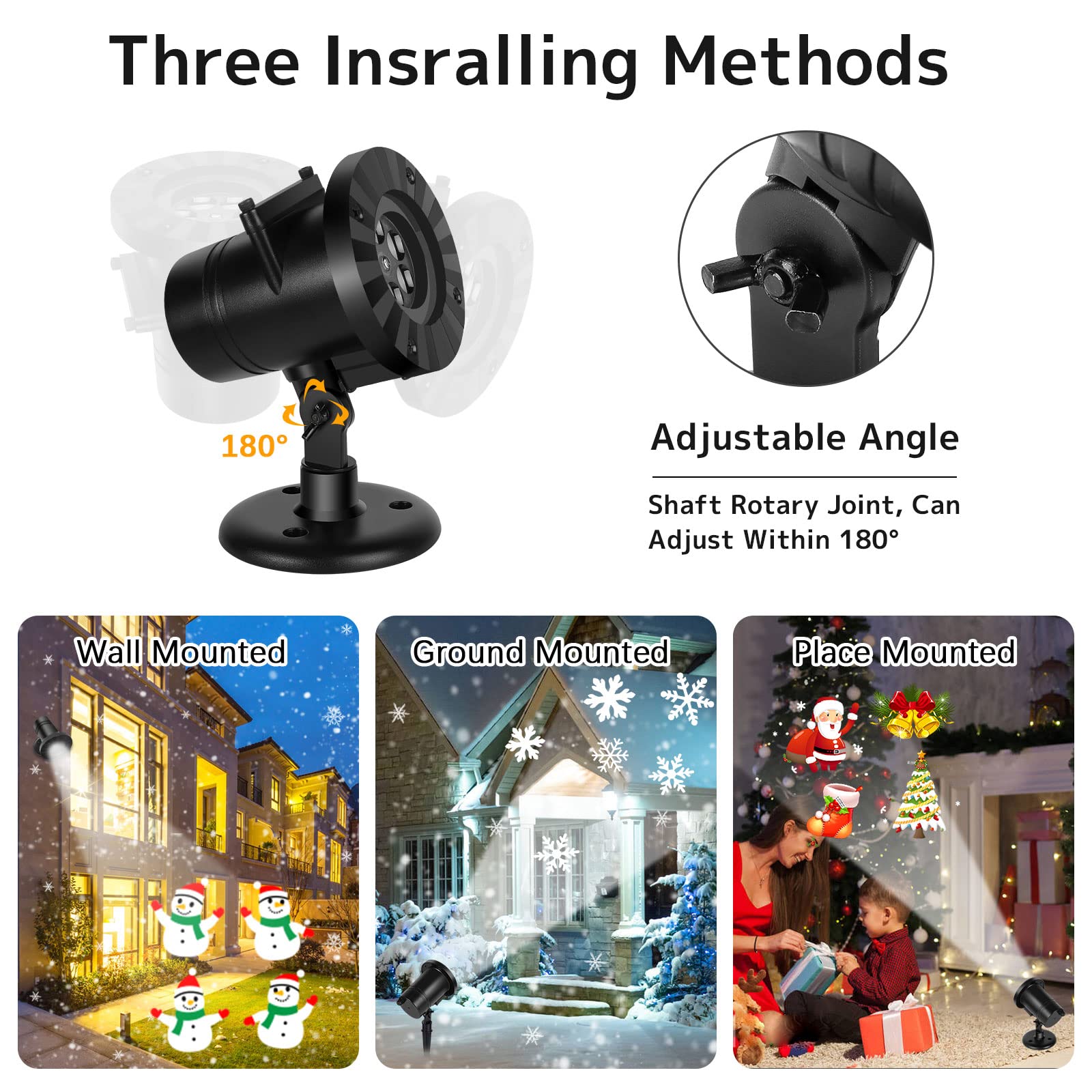 Projecteur Dynamique d'halloween IP65 étanche LED Flocons de Neige de Noël Projecteur Rotatif à 180 ° avec 14 Motifs Mobiles pour décoration de Jardin, fête, intérieur, extérieur…