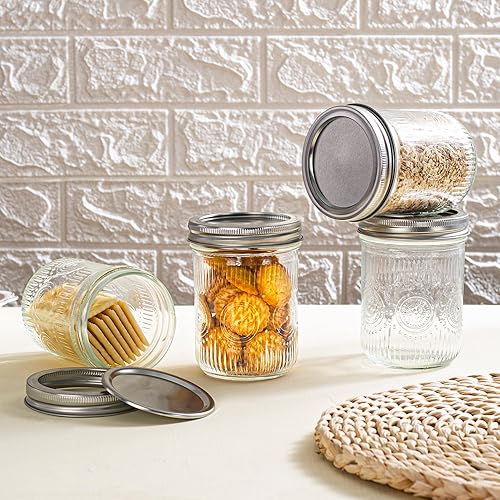 Miniatura 6 de Amzcku Tarros de conservas vintage de 16 onzas con tapas, tarro de boca ancha, seguro para almacenamiento, conserva, conserva, fermentación,