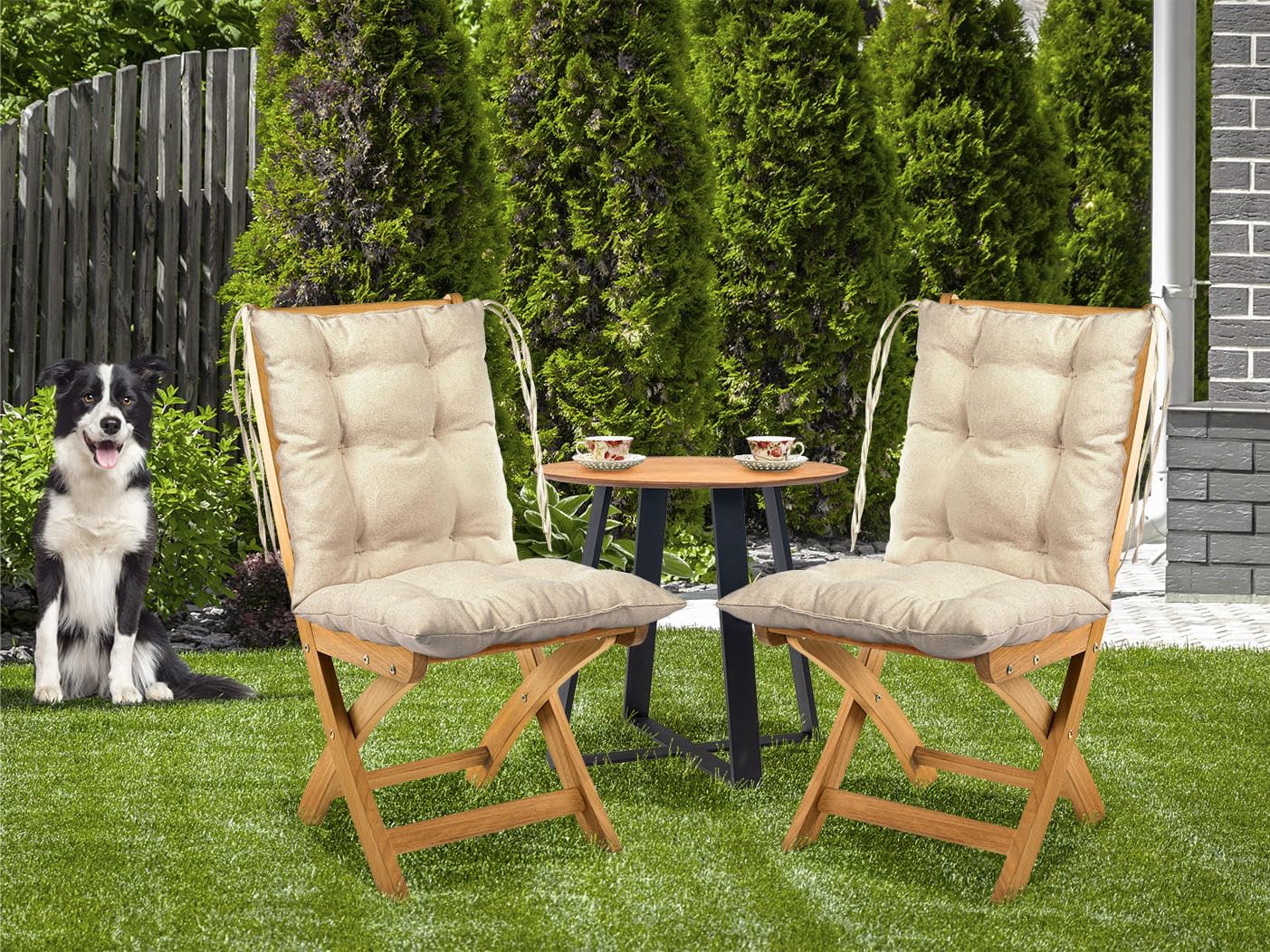 MG Design Cojín para Silla de jardín 50x100cm Beige - de Tela de tapicería Gruesa, con Relleno Suave, con Cuerdas para Atar - cojín para Muebles Jardin Exterior, Banco Jardin, Columpio, Palet
