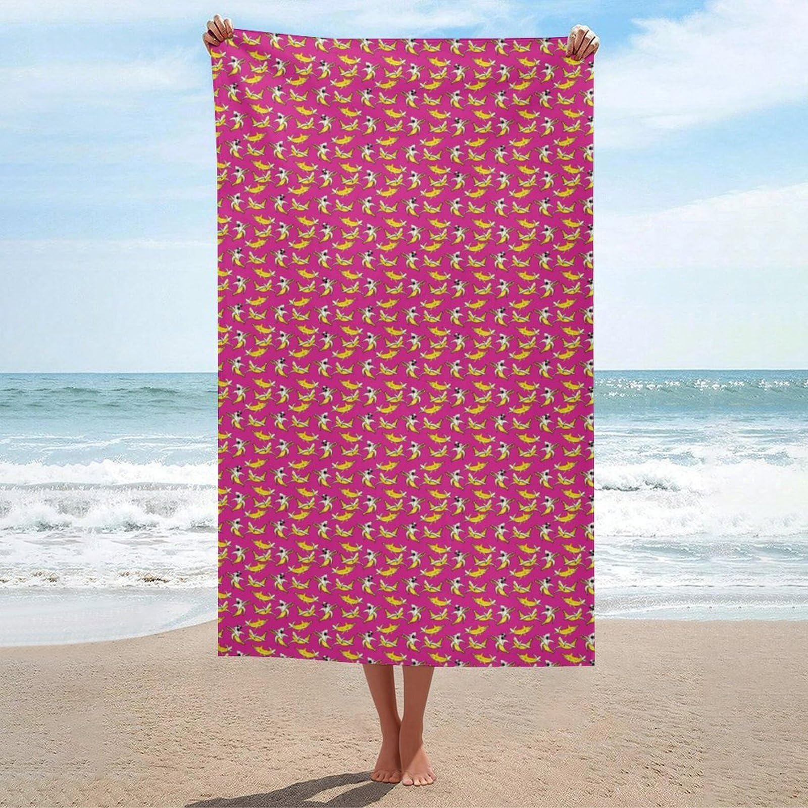 Anceky Beach Towel Quick-Dry Banana Shark Bath Towels Beach Towel Large Absorbent Bath Towel for Home Gym Travel 31 X 51 in