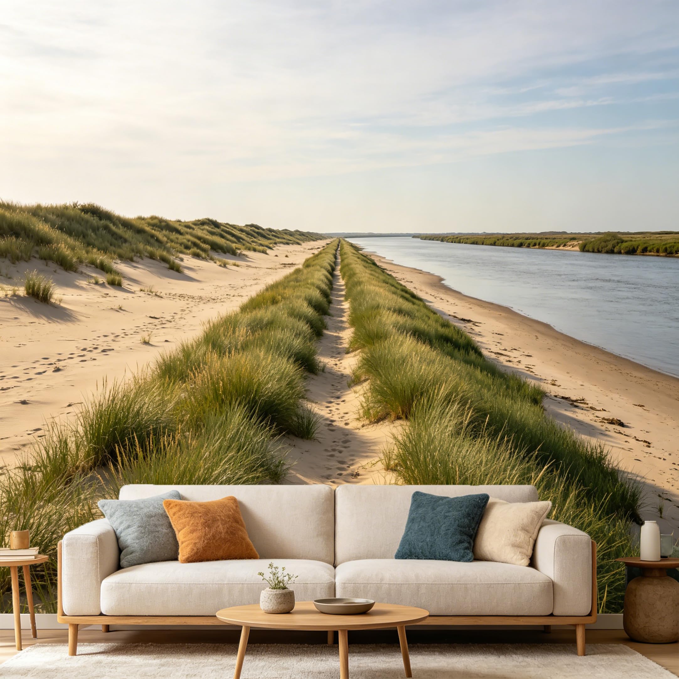 Custom Size Wall Mural Coastal Landscape Sand Dunes River Path Scenic View SelfAdhesive Art Prints wall Fabric（No PVC） Removable Wallpaper Home Bedroom Decor