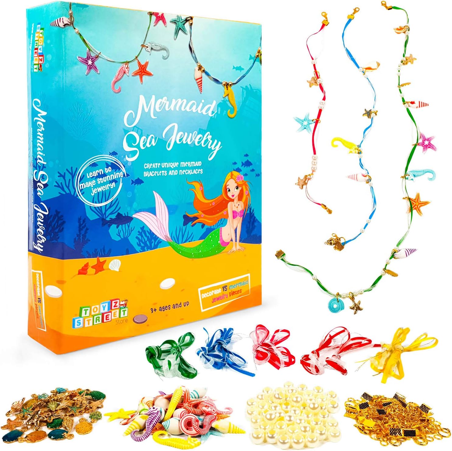 Mermaid Jewelry Making Kit for Kids - Make Your Own Beaded Pearl Mermaid Necklace Bracelet Girls Jewelry Kit - Make 15 Pieces of Sea DIY Jewelry - Girls Arts and Crafts - Girls Crafts Age 6 7 8 9 10+