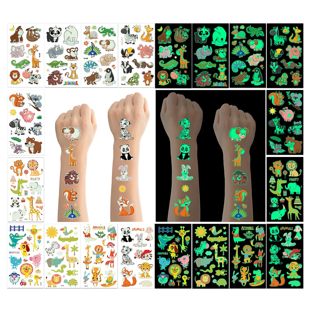 Buy 100pcs+ (10 sheets) Glow In The Dark Temporary Tattoos for Kids