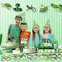 Vista 6 de 32 lentes de decoración de fiesta de reptiles con temática de animales de reptiles, suministros de gafas de sol de papel para fiesta de reptiles