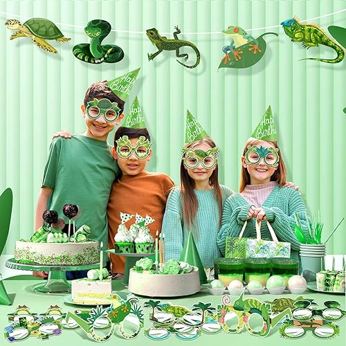 Miniatura 6 de 32 lentes de decoración de fiesta de reptiles con temática de animales de reptiles, suministros de gafas de sol de papel para fiesta de reptiles,
