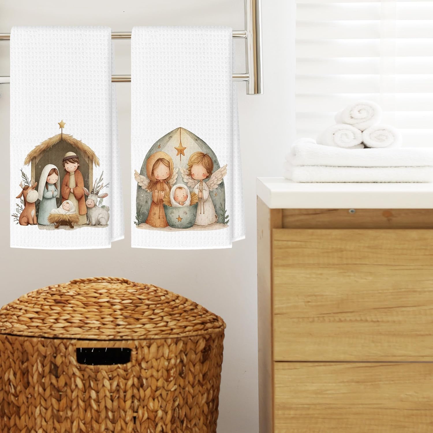 Christmas Christian Nativity Kitchen Towels, Religious Christmas Dish Tea Towels, Jesus Nativity Bible Verse Xmas Hand Towel for Bathroom Kitchen Decor, 16x24 Inch Set of 2 - Image 3