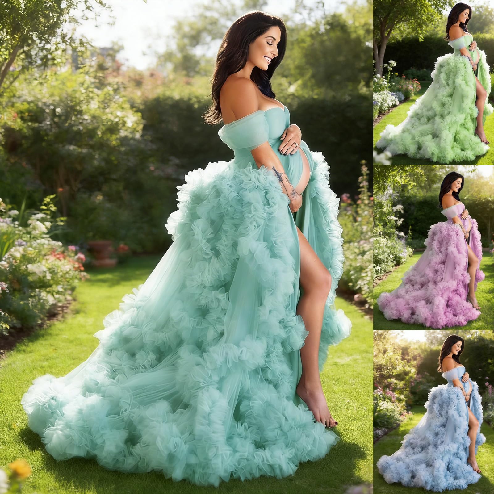 Vestido de maternidad elástico con tela de poliéster ligera, perfecta para fotografía prenatal, vestido de maternidad de poliéster