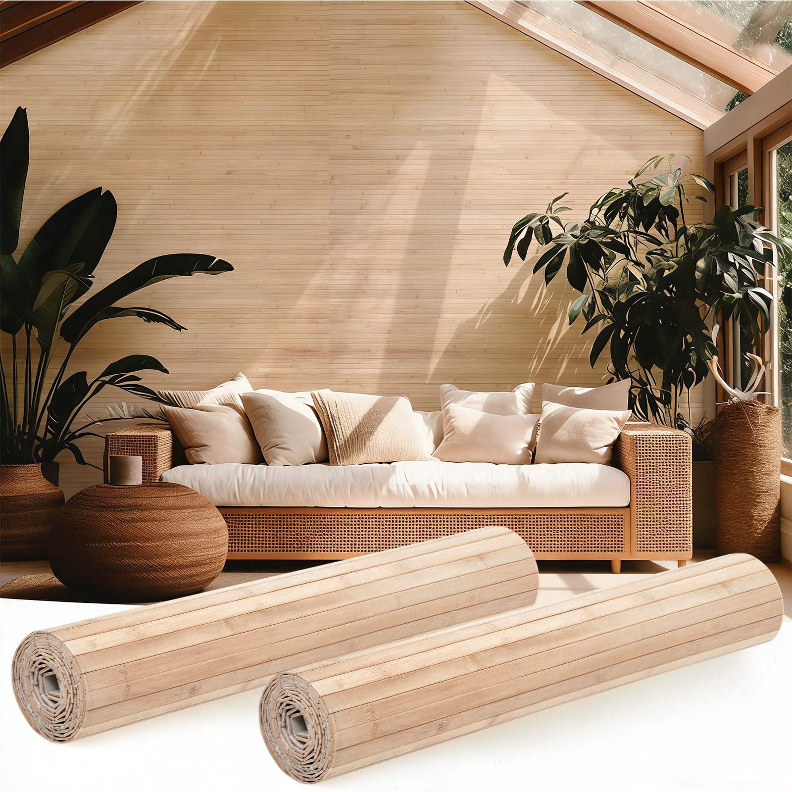 Juexica 2 Pcs Natural Bamboo Wall Panel