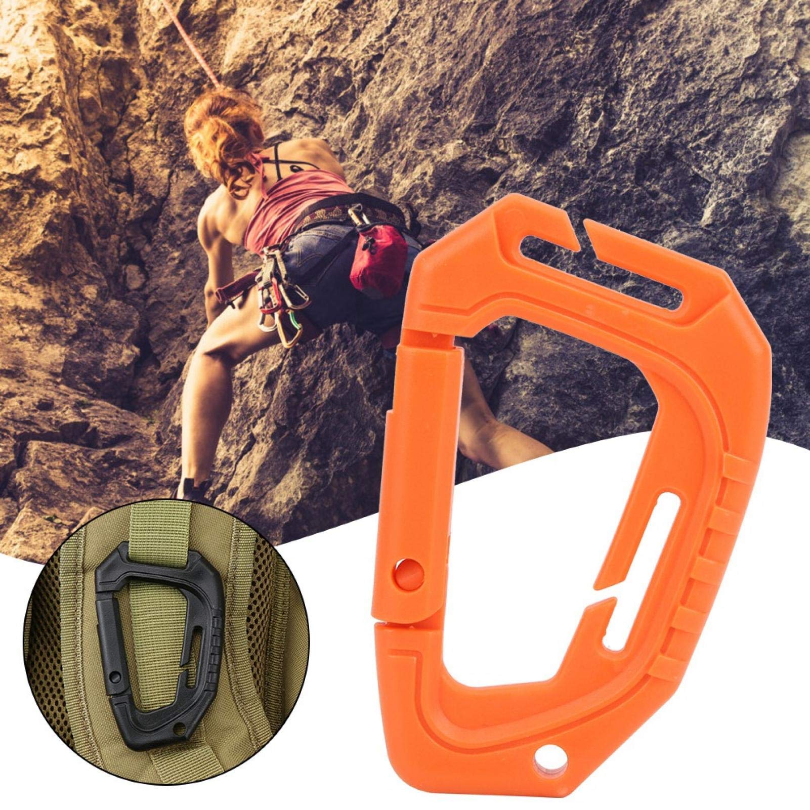 Moschettone da arrampicata, 10 fibbie in plastica ad alta resistenza, ganci portachiavi con anello a D, per alpinismo all'aperto e uso tattico