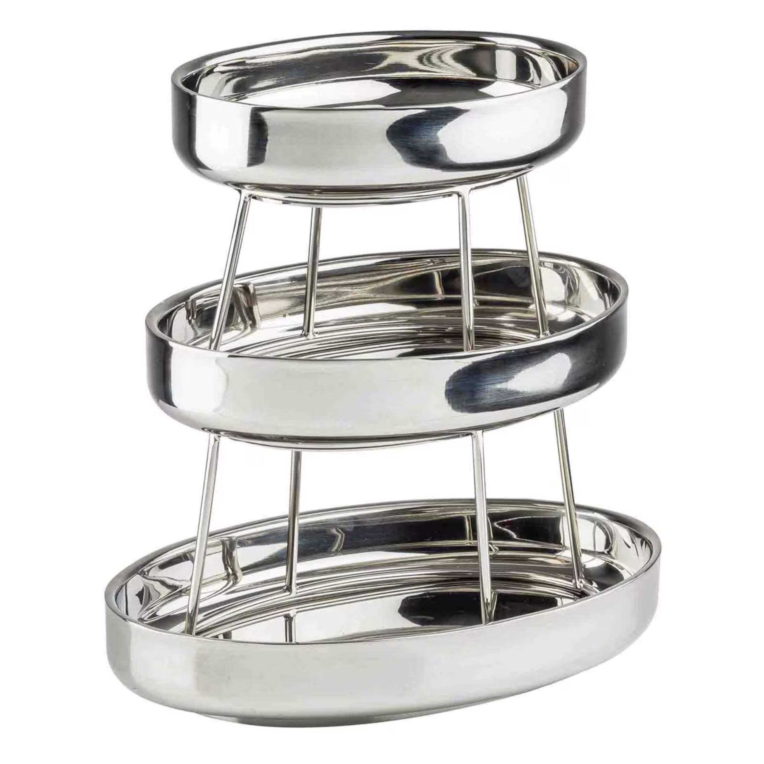 TableCraft 12915 Oval Three-Tiered Seafood Tower, Double-Wall Stainless Steel Display with Mirror Finish, 9.75", 11.75" & 13.75" Oval Bowls, Elevated