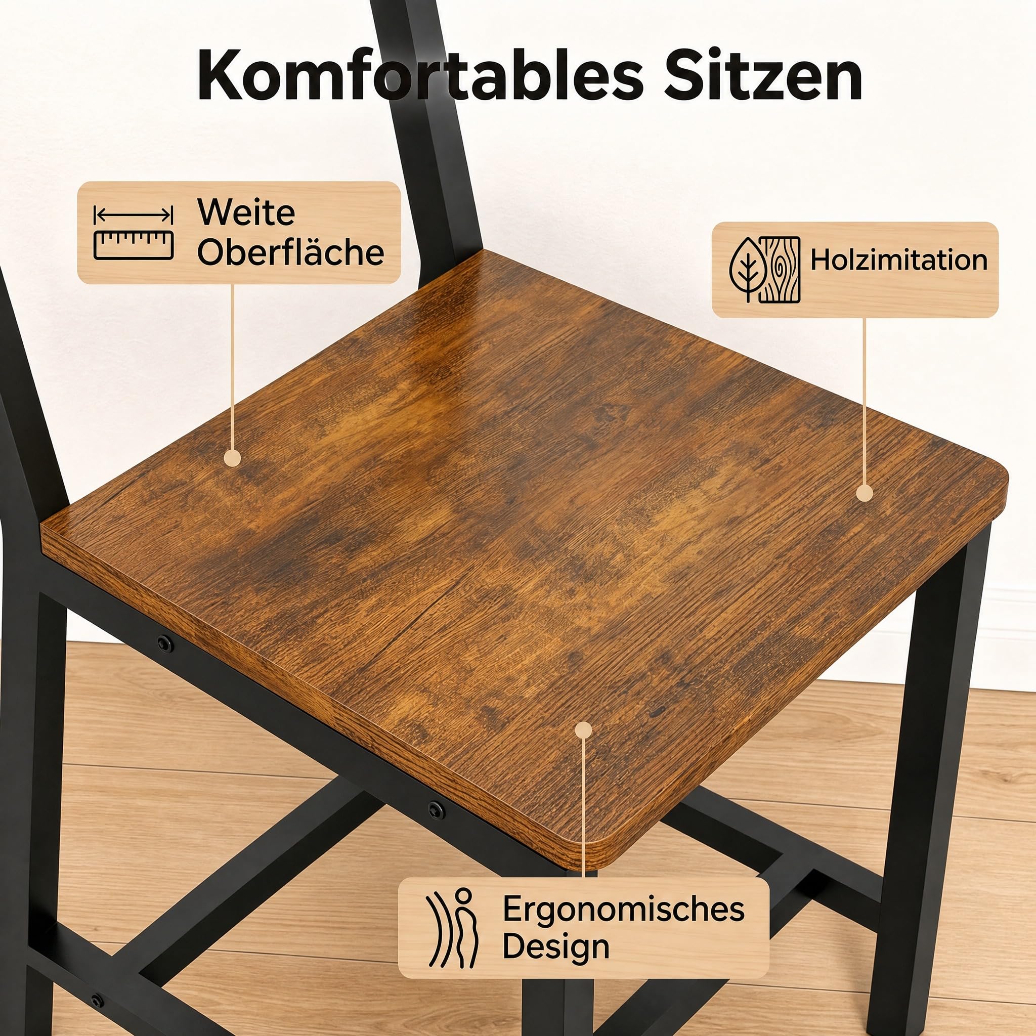 APICIZON Set di 4 sedie da pranzo in stile vintage, ergonomiche, telaio in metallo stabile con portata di 150 kg, sedie da cucina senza braccioli, per sala da pranzo e soggiorno
