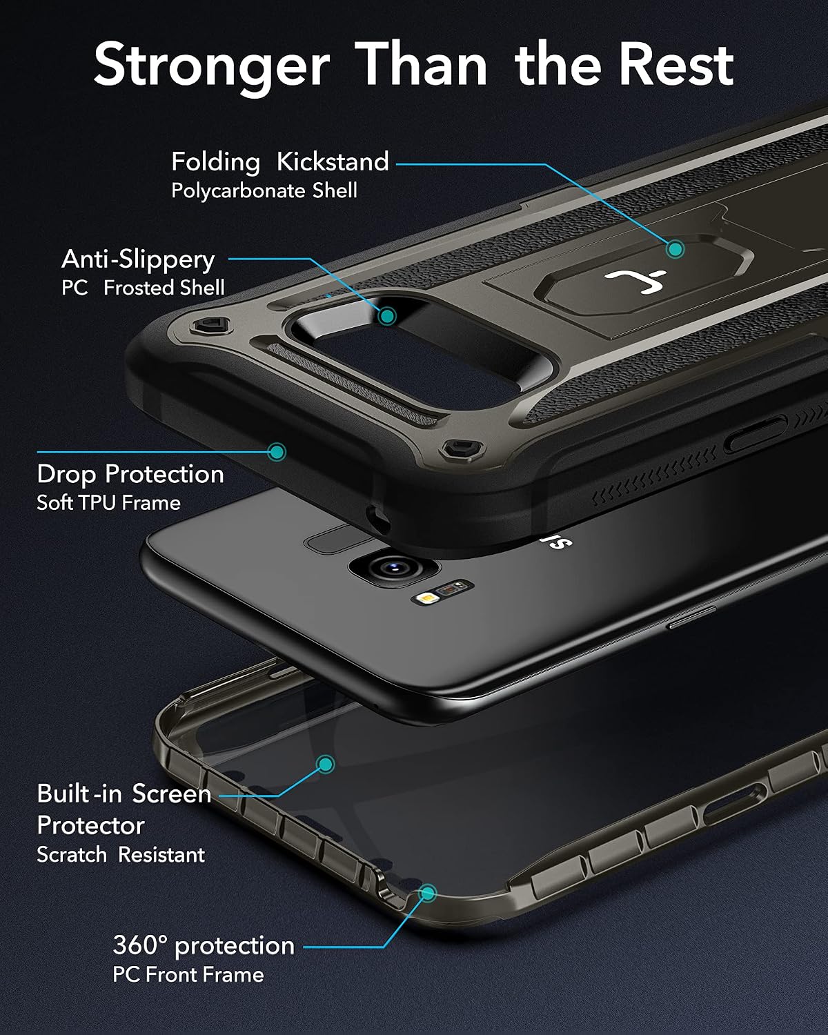 YOUMAKER Kickstand Case for Galaxy S8 Plus, Full Body with Built-in Screen Protector Heavy Duty Protection Shockproof Rugged Cover for Samsung Galaxy S8 Plus 6.2 inch - Gun Metal