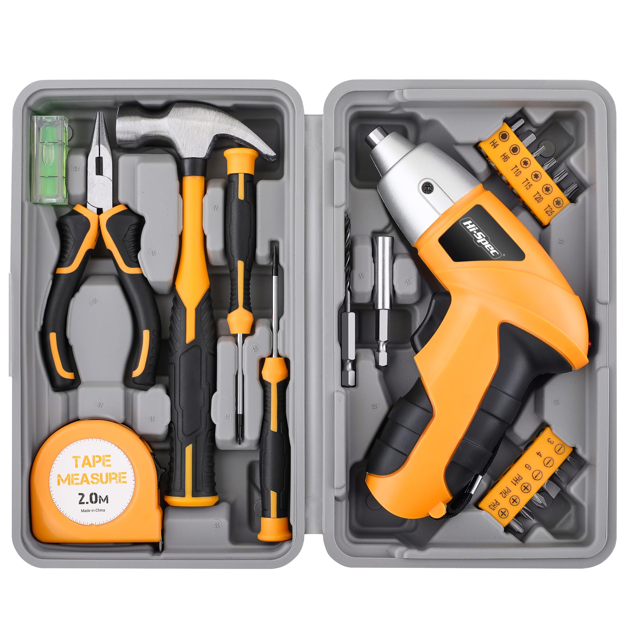 Hi-Spec USB Electric Power Screwdriver & Home DIY Tool Kit Set, Yellow